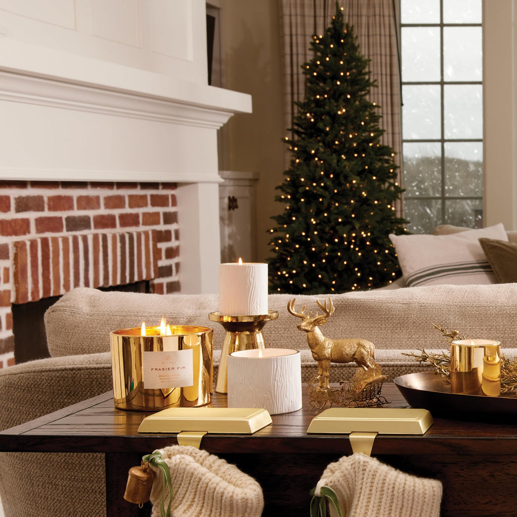 Thymes Frasier Fir Candle – Gilded Collection, 11 oz Wood Grain Ceramic with 24K Gold Rim
