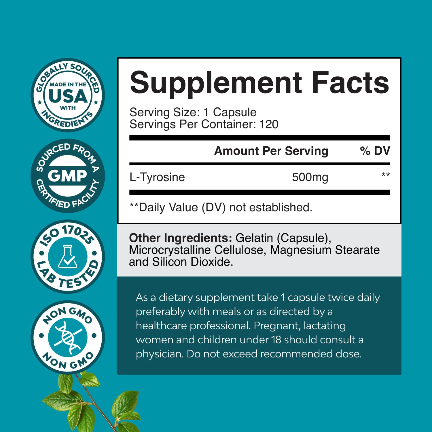 L-Tyrosine 500mg Capsules – High-Strength Nootropic for Mood, Focus & Mental Energy