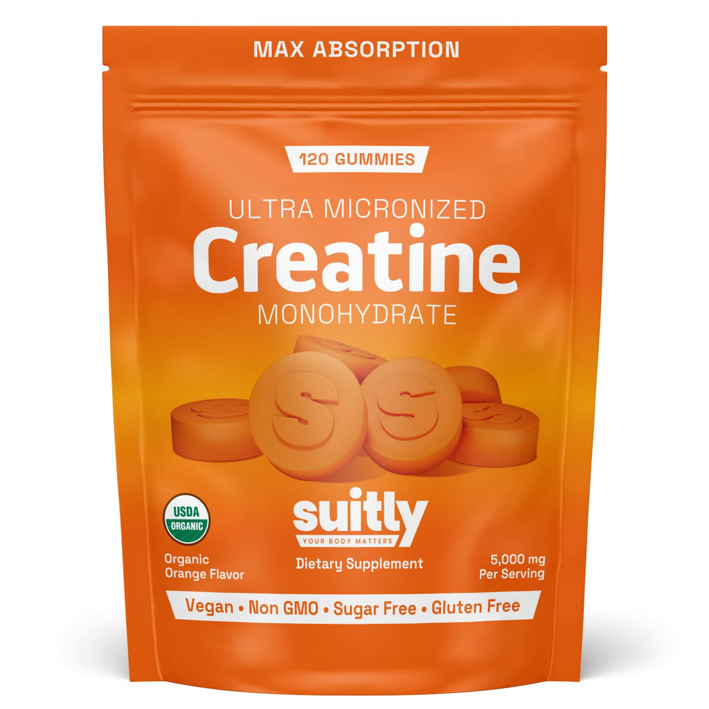USDA Organic Ultra-Micronized Creatine Gummies – 5g Orange, Sugar Free (120 ct)