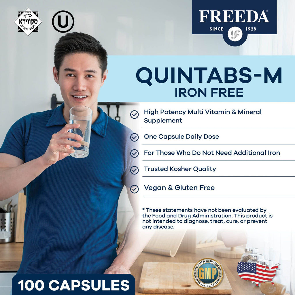 FREEDA Iron-Free Daily Multivitamin – Kosher, Gluten Free (250 Capsules)