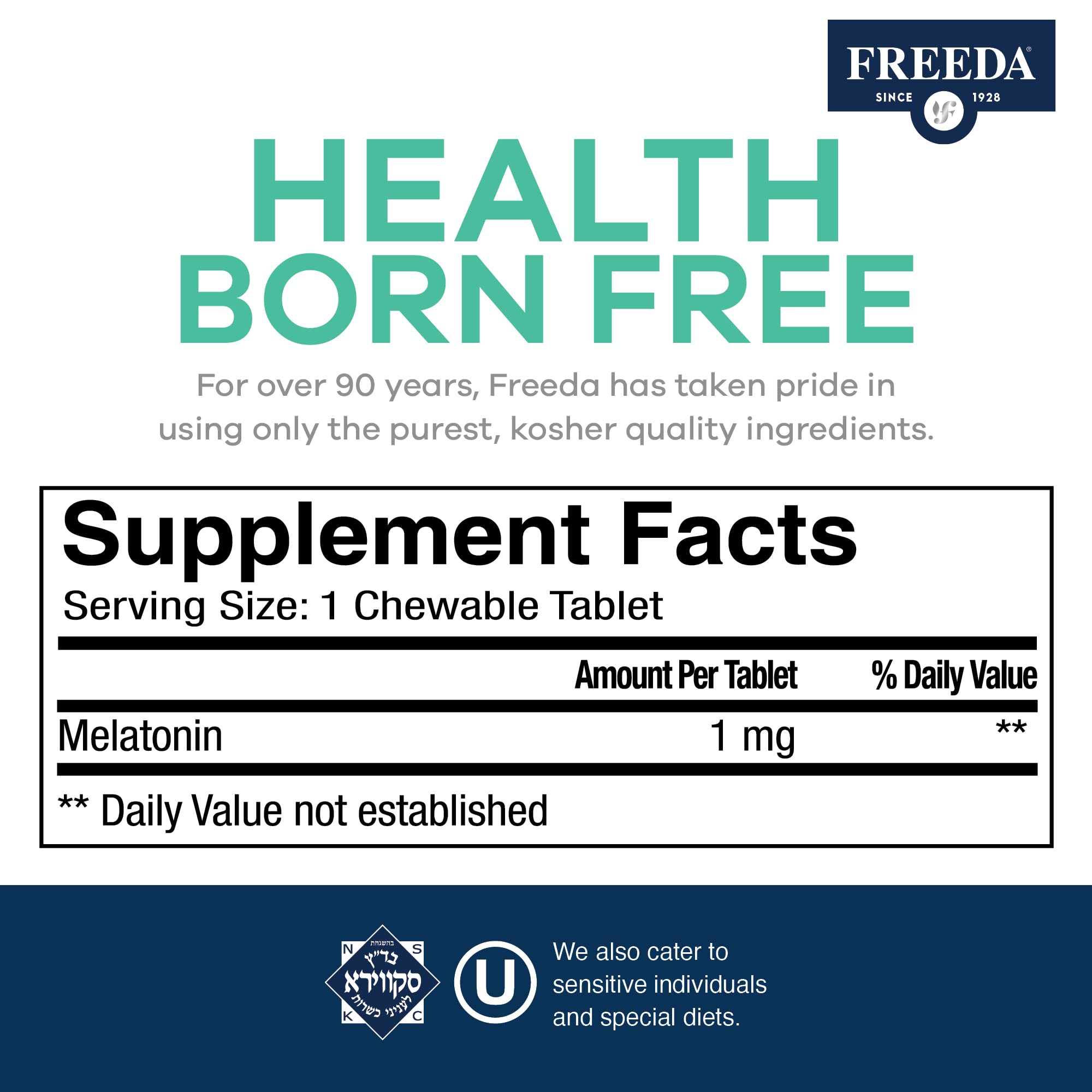 FREEDA Melatonin 1 mg Sugar-Free Chewables – Sleep Aid for Adults & Kids 3+