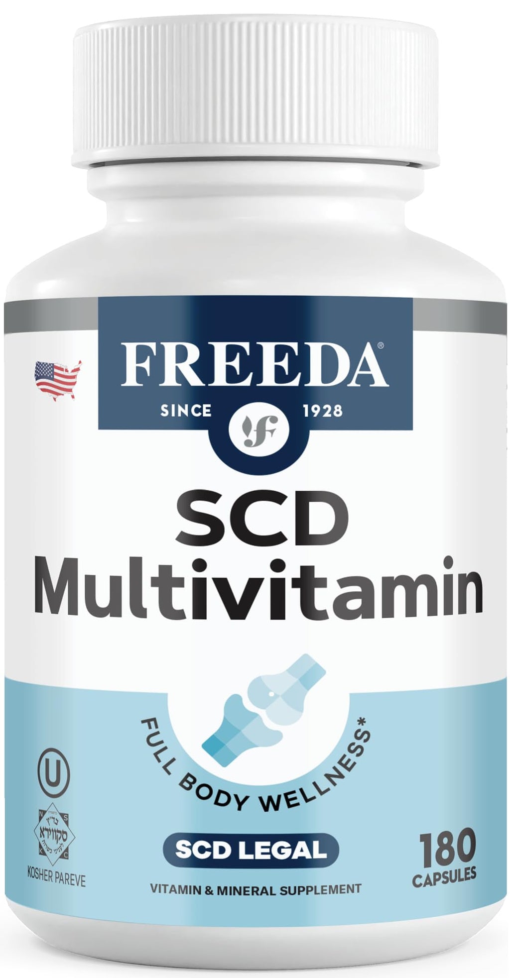 Freeda SCD Multivitamin – Vegan, Gluten-Free Daily Multivitamin for Men & Women | 180 Capsules | SCD Legal