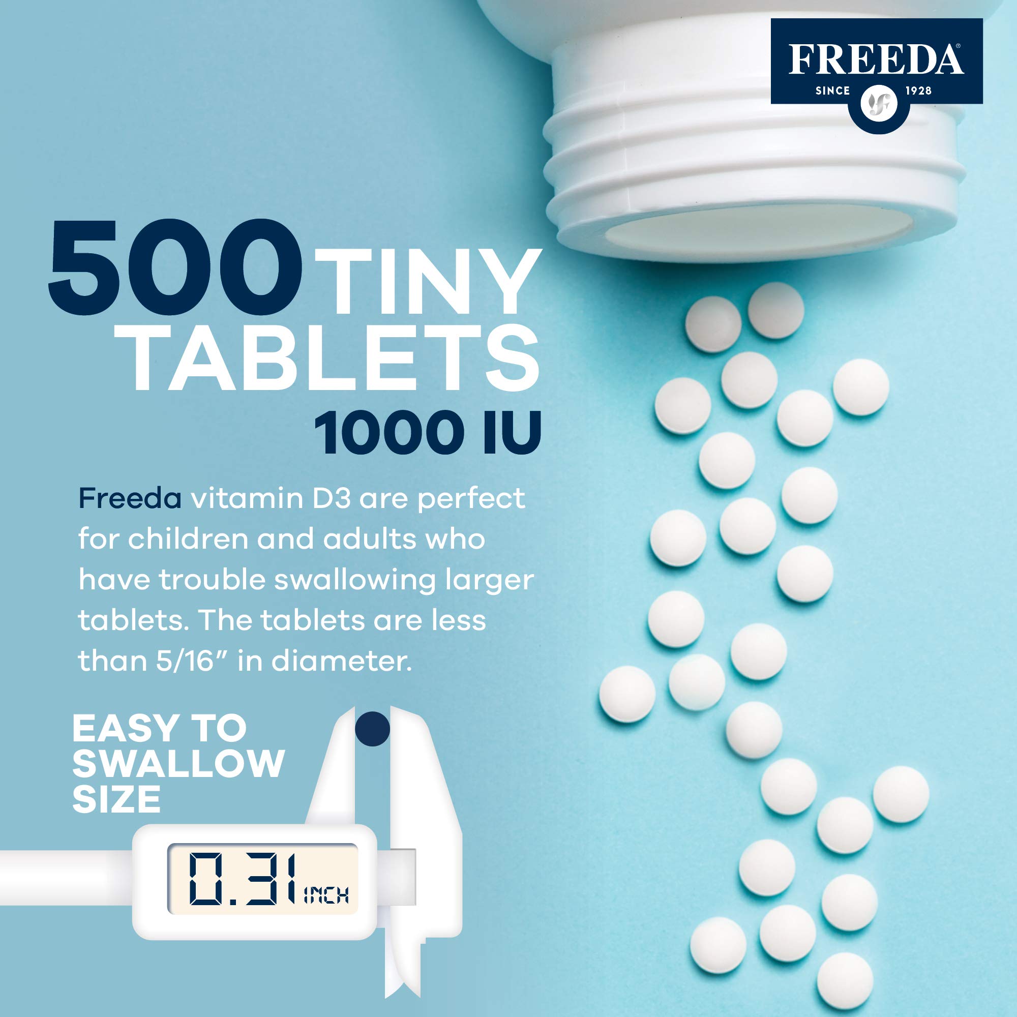 FREEDA Vitamin D3-1000 IU | Kosher High-Potency D3 Tablets (500 Count)