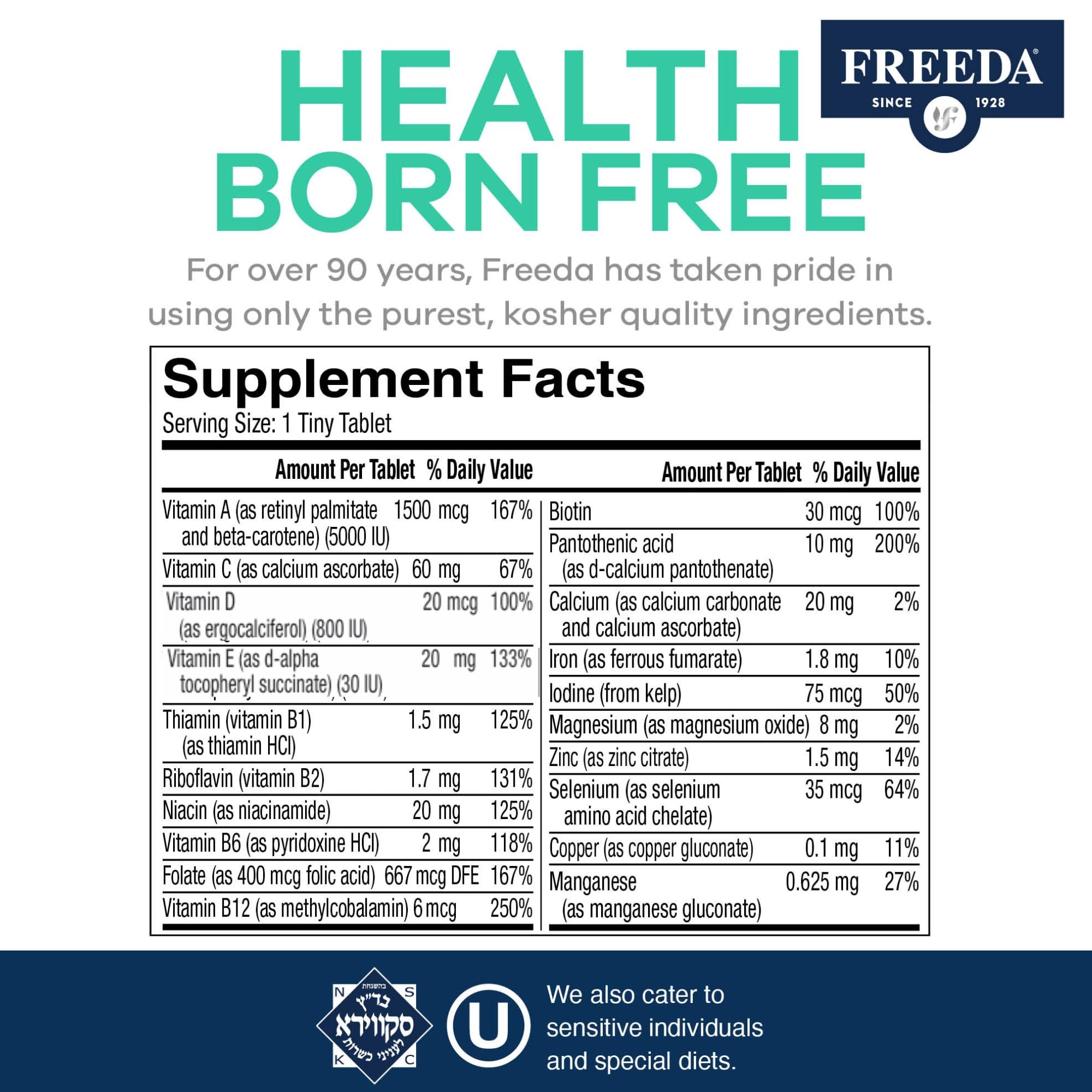 Freedavite Tiny Tablet – Moderate Multivitamin for Men & Women | 100 Count