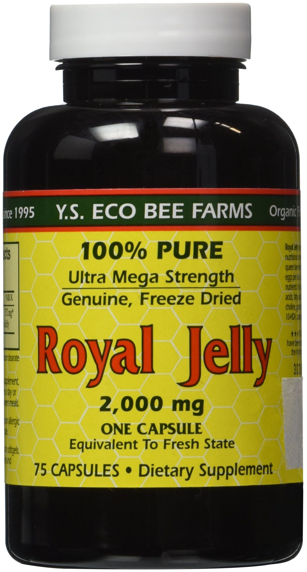 100% Pure Freeze Dried Fresh Royal Jelly 2000 mg – YS Eco Bee Farms 75 Caps