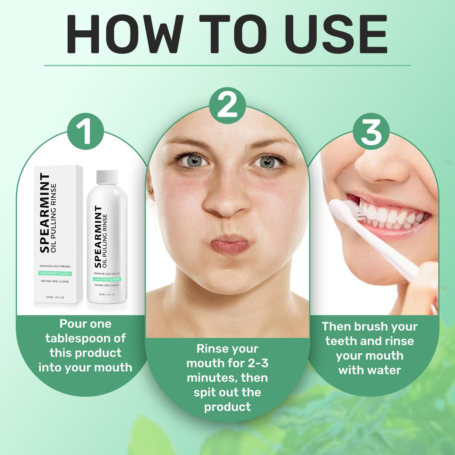 2pcs Spearmint Oil Pulling Rinse – Coconut Oil Mouthwash for Whitening Teeth, Gum Health & Fresh Breath