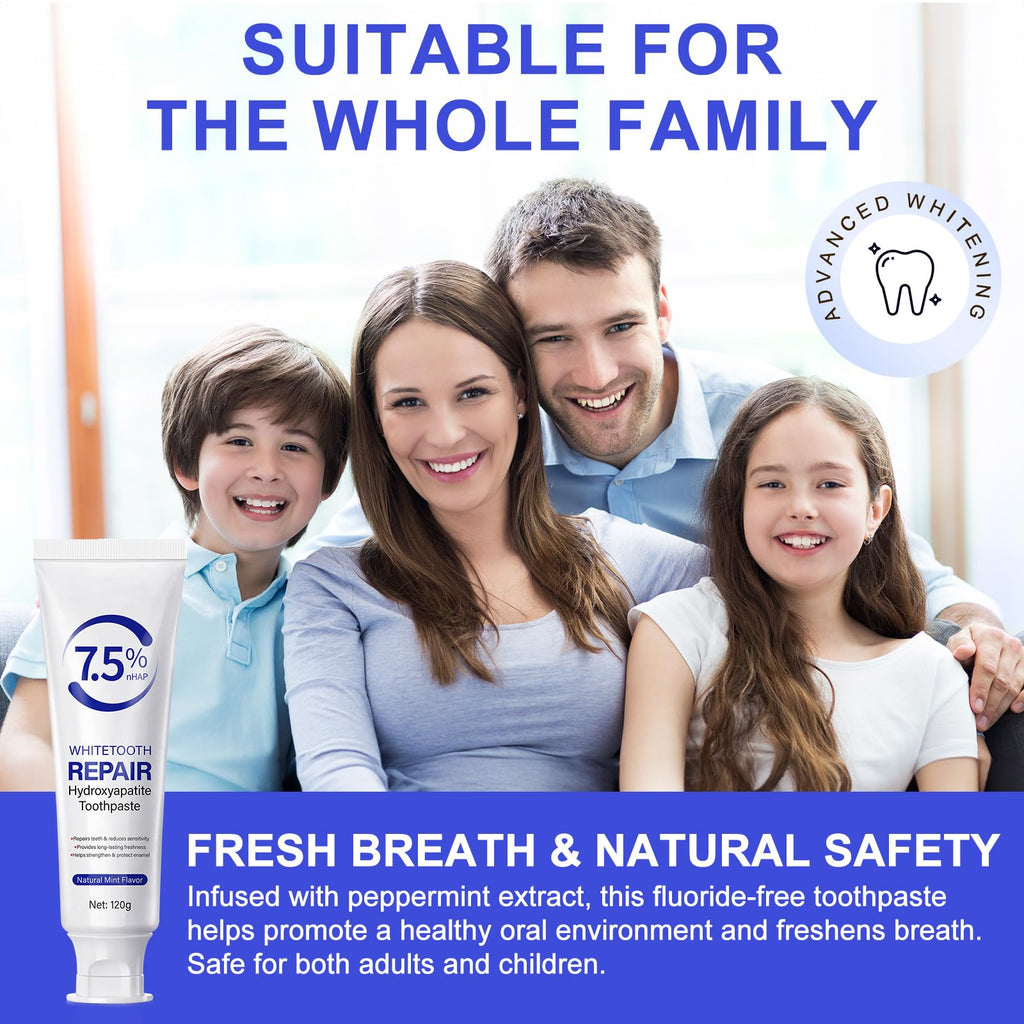 Hydroxyapatite Toothpaste for Sensitive Teeth - Fluoride-Free, Enamel Protection & Tooth Strengthening, Supports Oral Health & Fresh Breath - 4.23oz/Tube (2PCS)