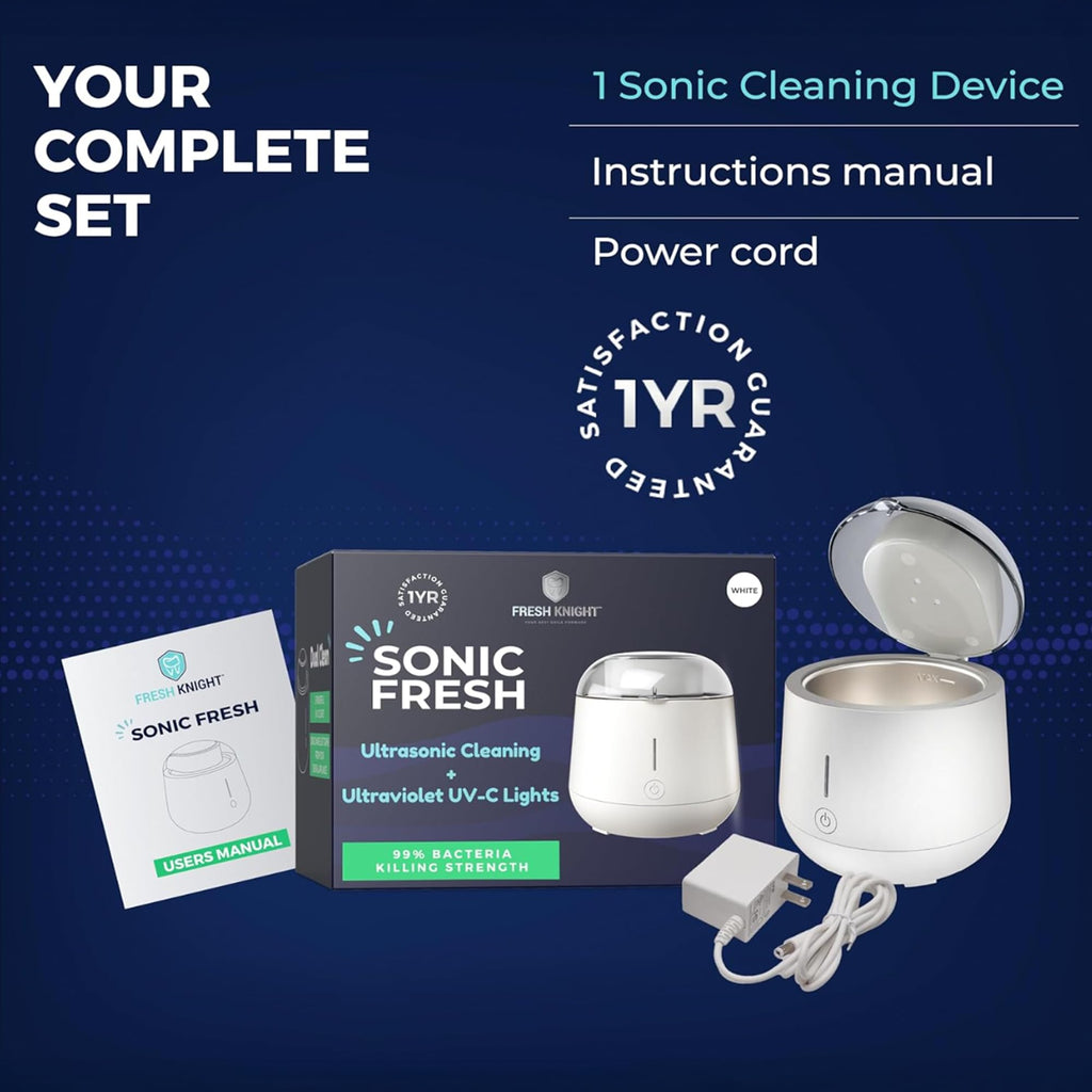 Fresh Knight Ultrasonic Retainer Cleaner – 45kHz Dental Cleaning Pod (200ml) for Dentures, Mouth Guards & Night Guards