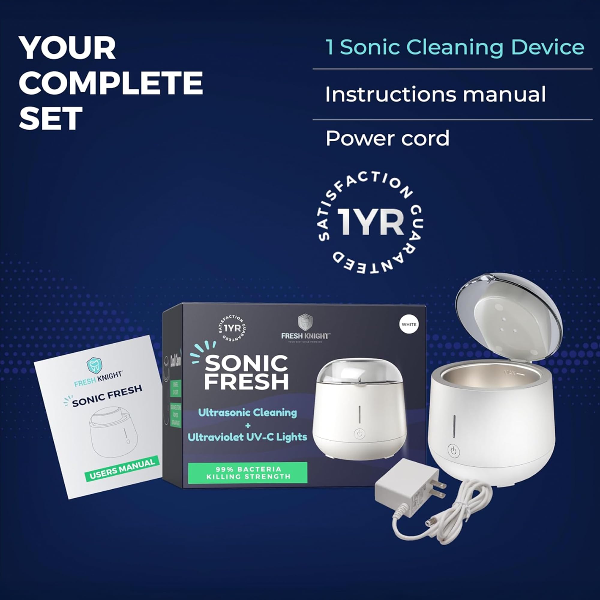 Fresh Knight Ultrasonic Retainer Cleaner – 45kHz Dental Cleaning Pod (200ml) for Dentures, Mouth Guards & Night Guards