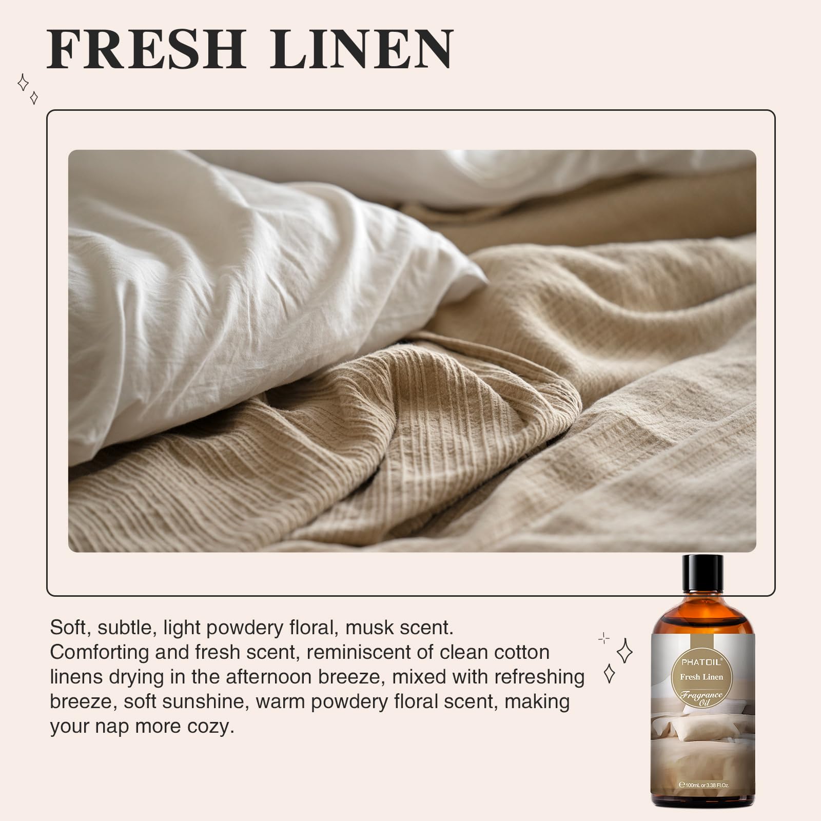 PHATOIL Fresh Linen Fragrance Oil – 100ML for Diffusers, Soap & Candle Making