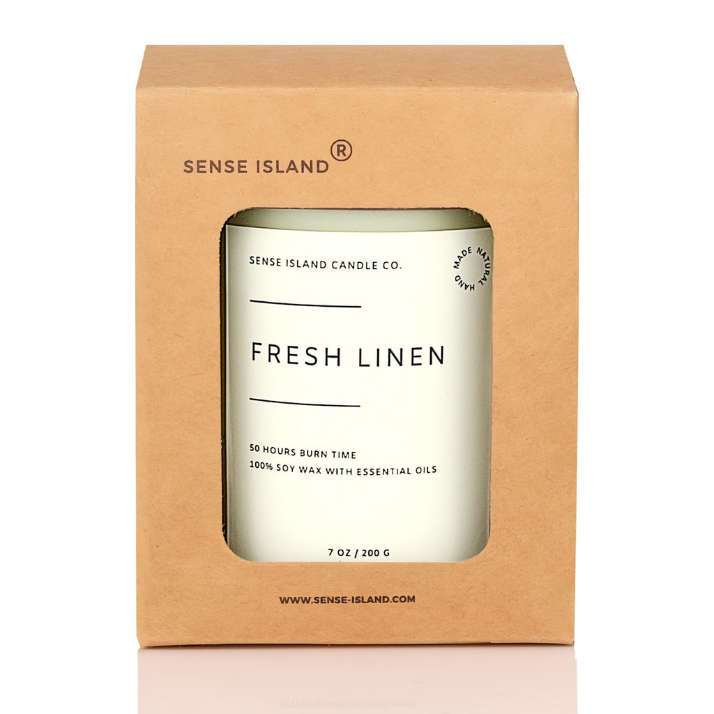 Fresh Linen Scented Soy Candle – 50+ Hr Burn, Natural Wax