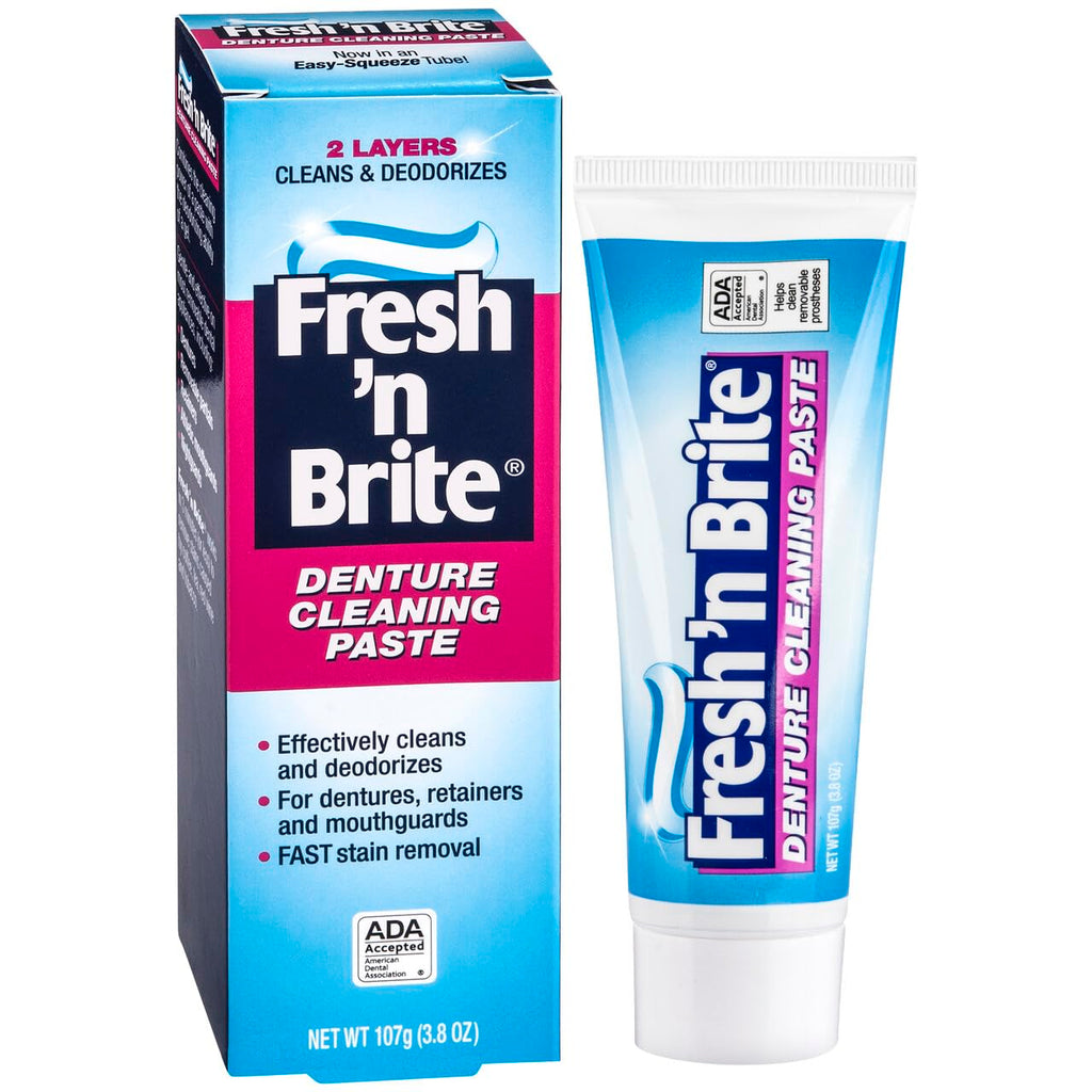 Fresh 'n Brite Denture Cleaning Paste - Pack of 3 (3.8 oz) for Dentures, Removable Partial Dentures, Retainers & Mouthguards | Stain Removal