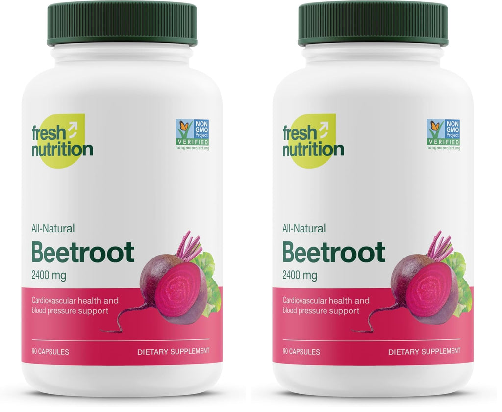 Fresh Nutrition Organic Beet Root Capsules – 2400mg Potent, Vegan, Gluten-Free (90 Caps x2)