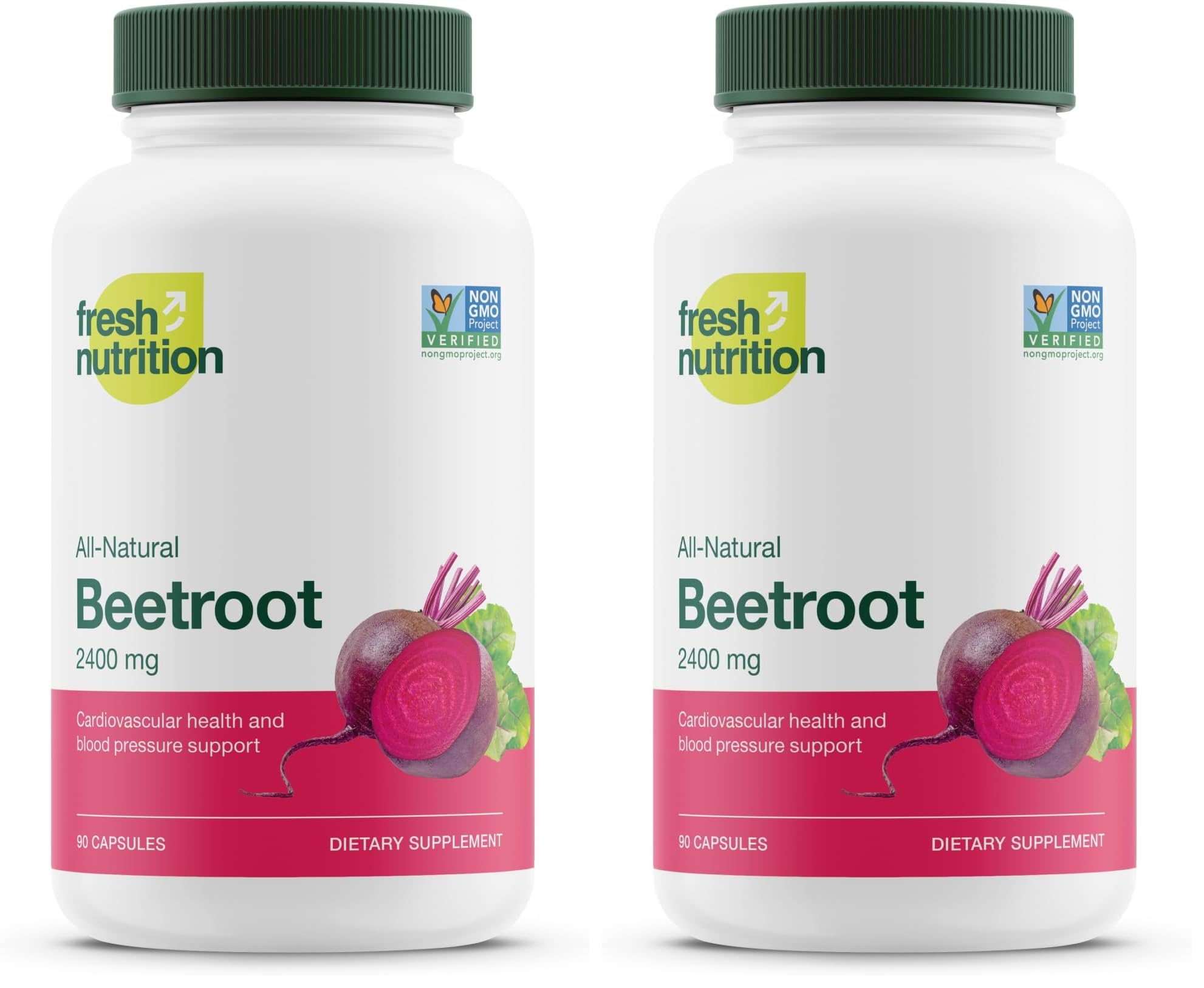 Fresh Nutrition Organic Beet Root Capsules – 2400mg Potent, Vegan, Gluten-Free (90 Caps x2)