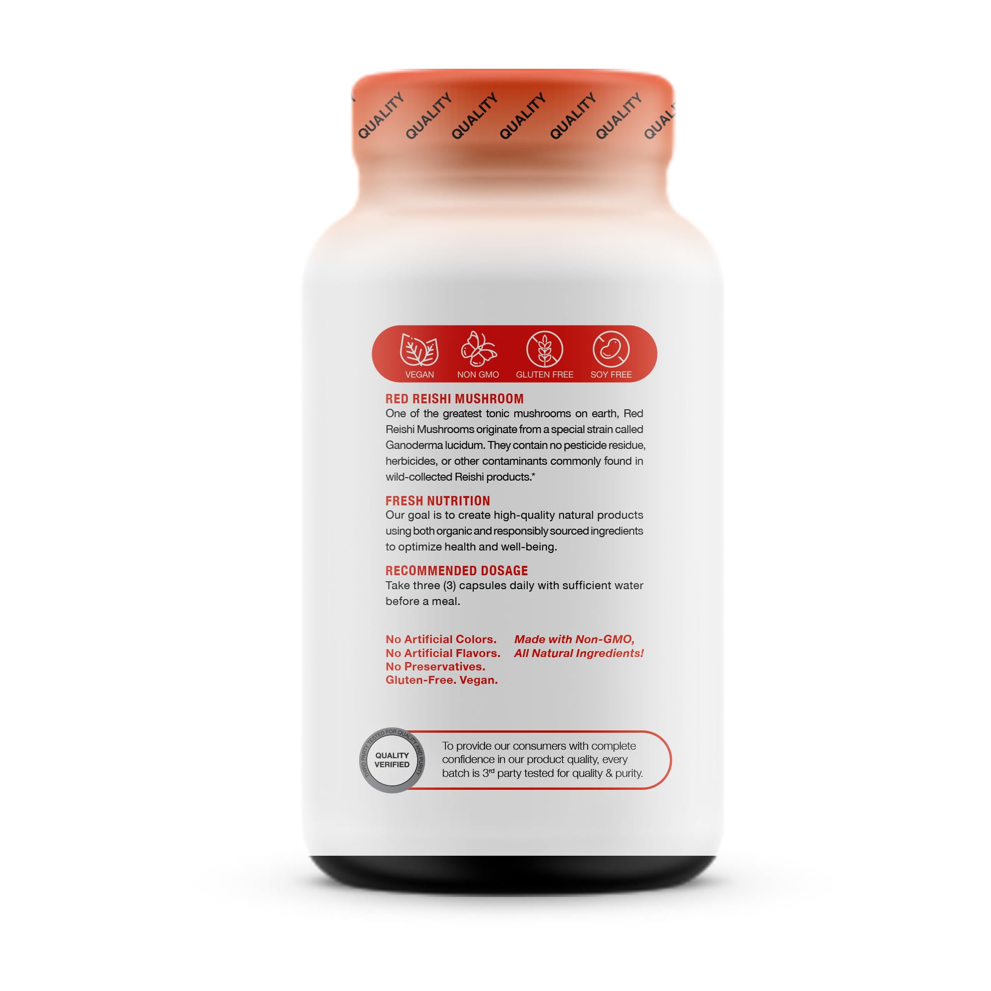 Fresh Nutrition Organic Reishi Mushroom Capsules – Alpha-Glucan Rich Ganoderma Lucidum, 1500mg Serving, Third-Party Tested – 90 Veggie Caps (Pack of 2)