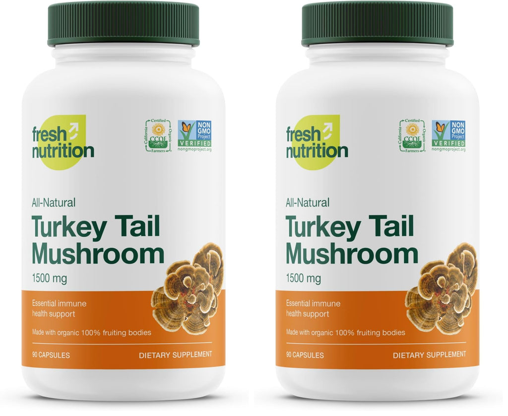 Fresh Nutrition Organic Turkey Tail Mushroom Extract – High Beta Glucans, 2-Pack, 180 Vegan Capsules