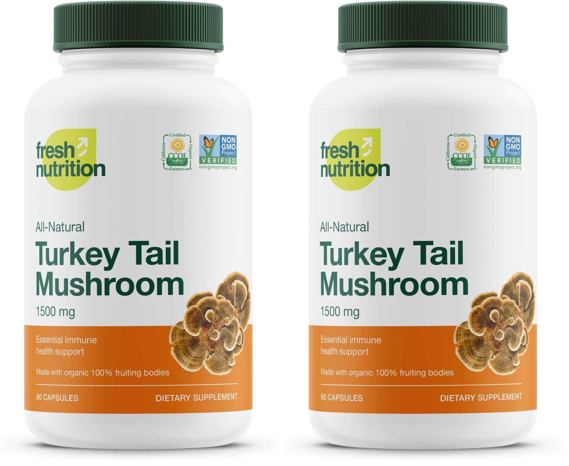 Fresh Nutrition Organic Turkey Tail Mushroom Extract – High Beta Glucans, 2-Pack, 180 Vegan Capsules