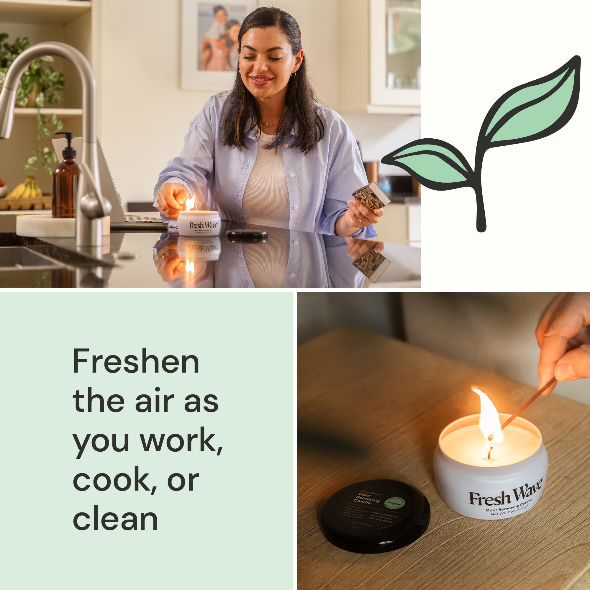 Fresh Wave Odor Eliminating Candle – 7 oz Soy, Safe Plant-Based Odor Relief, 30 HOUR BURN TIME