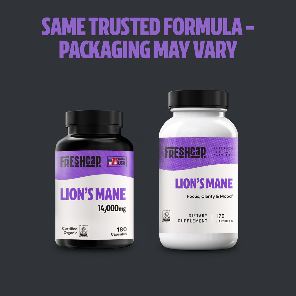 FreshCap Lions Mane Supplement Capsules 14,000mg — Brain Support, Memory & Focus (180 Capsules)