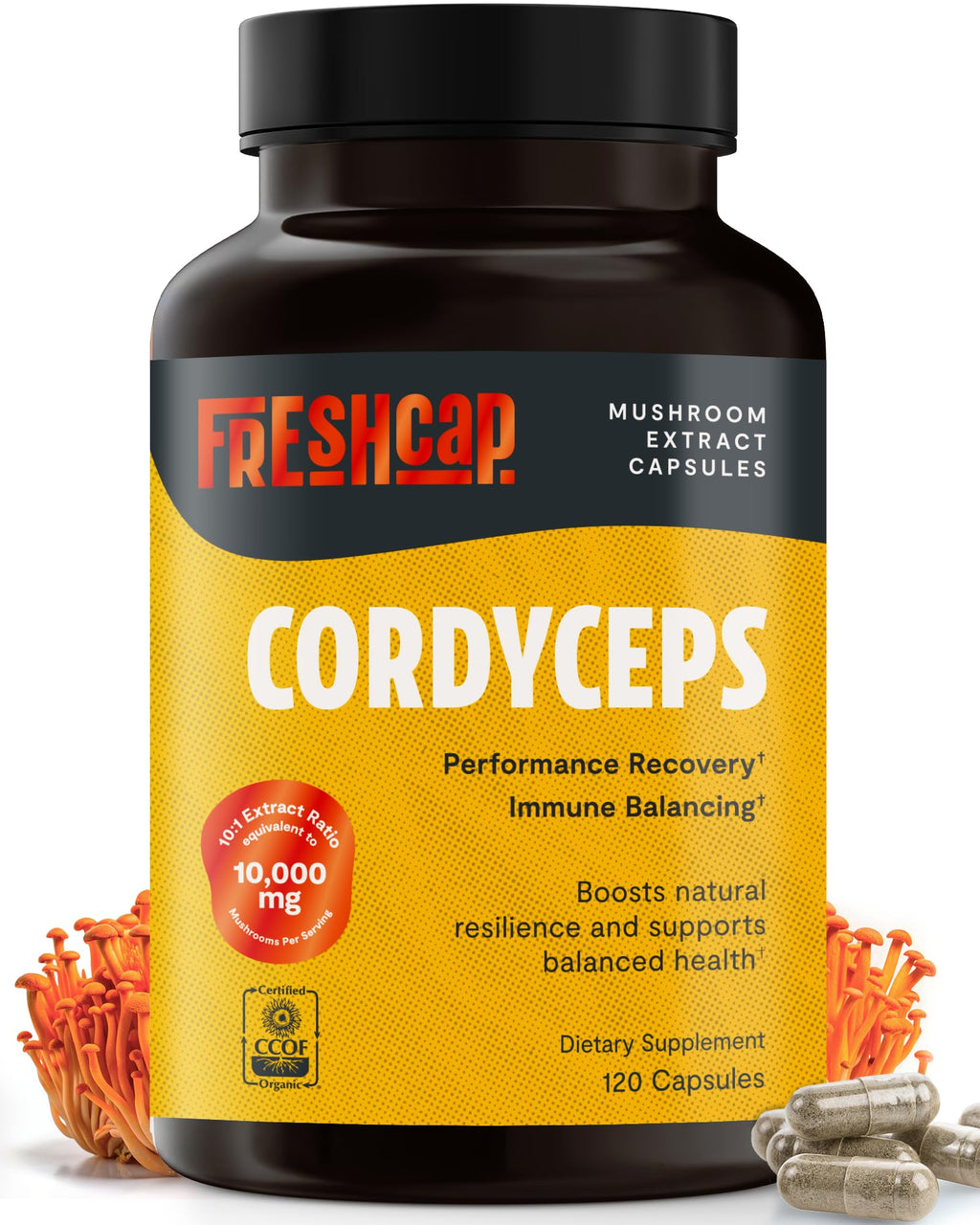 FreshCap Mushrooms Cordyceps Capsules 10,000mg | Energy Support & Nootropic