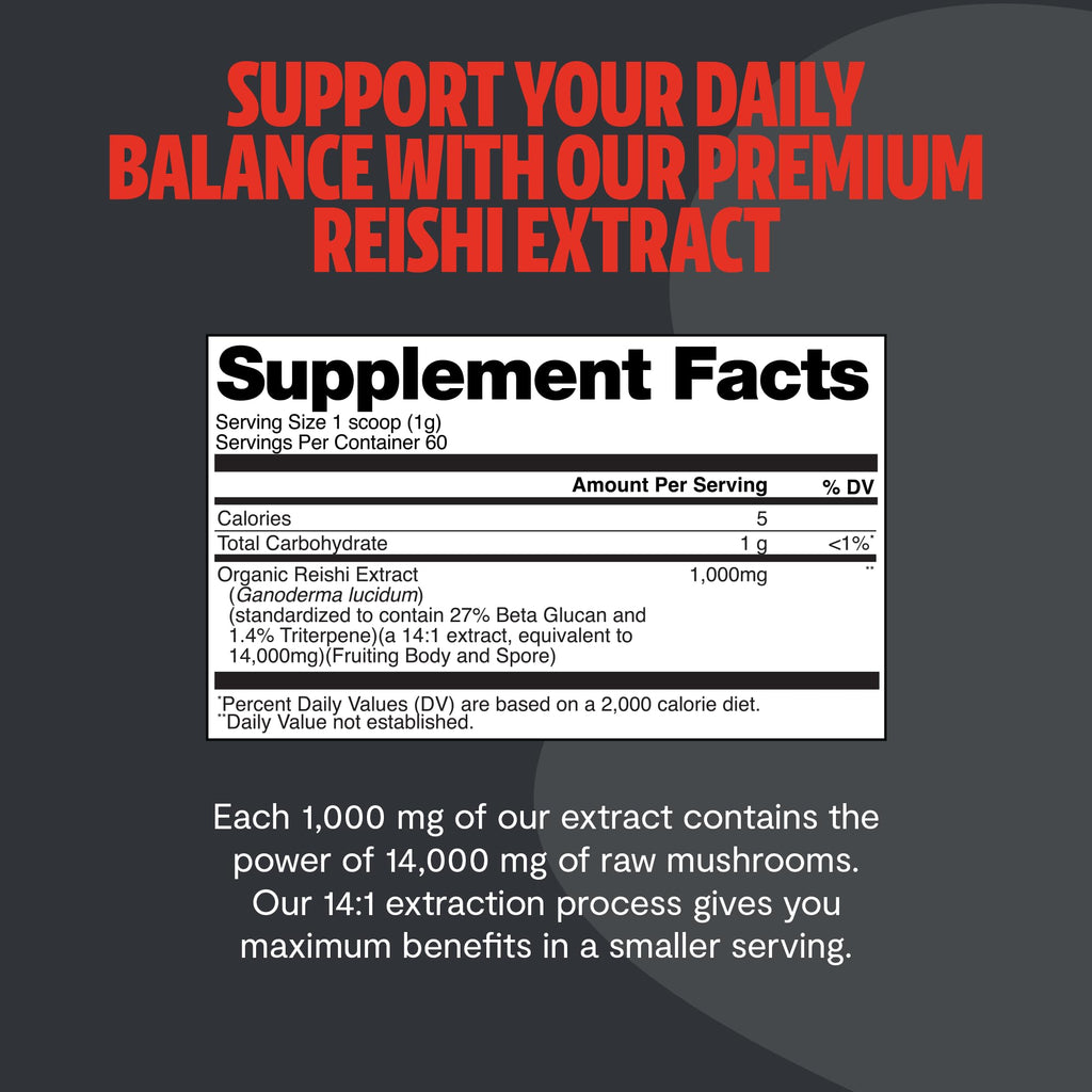 FreshCap Mushrooms Reishi Powder — 14,000mg Organic Dual-Extract, 60 Servings