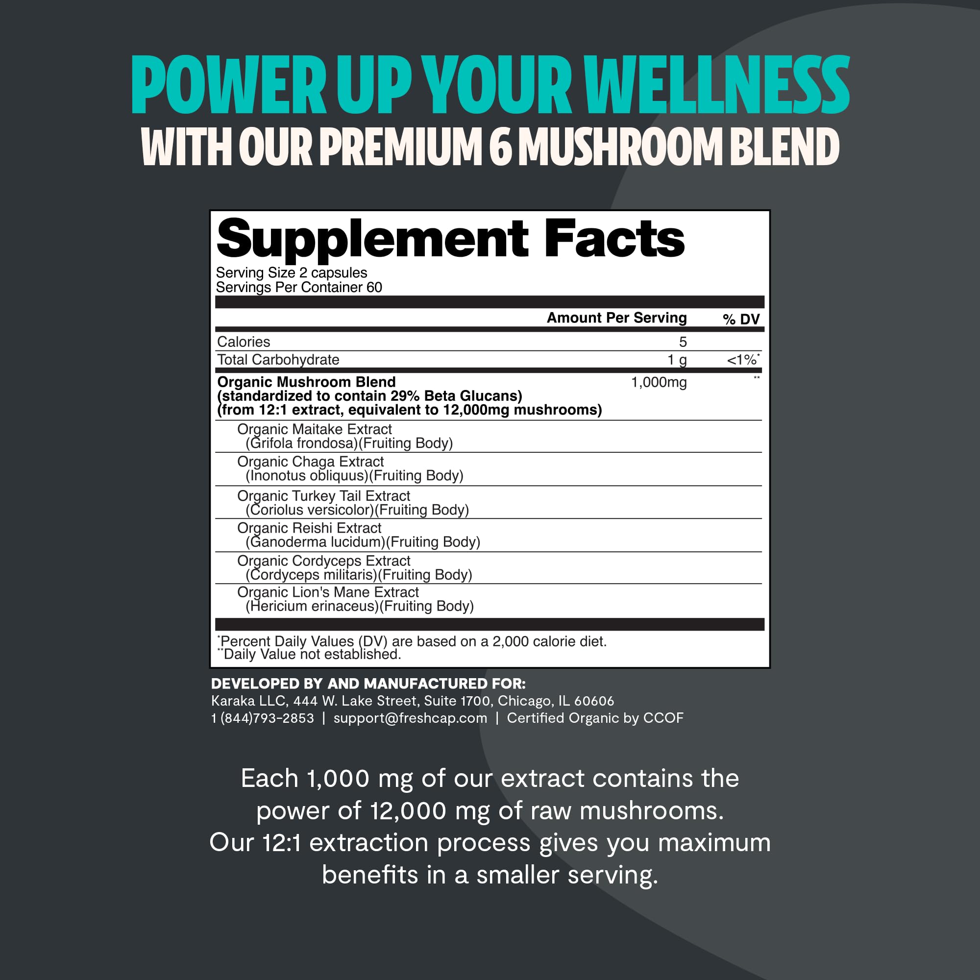 FreshCap Mushrooms Ultimate Mushroom Complex 12,000mg | 120 Capsules