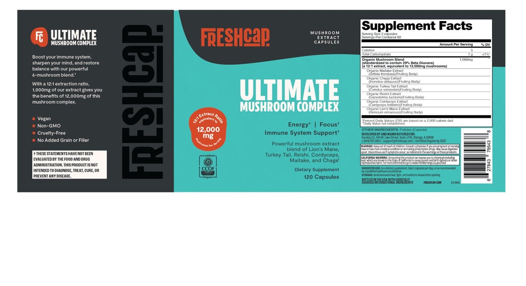FreshCap Mushrooms Ultimate Mushroom Complex 12,000mg | 120 Capsules