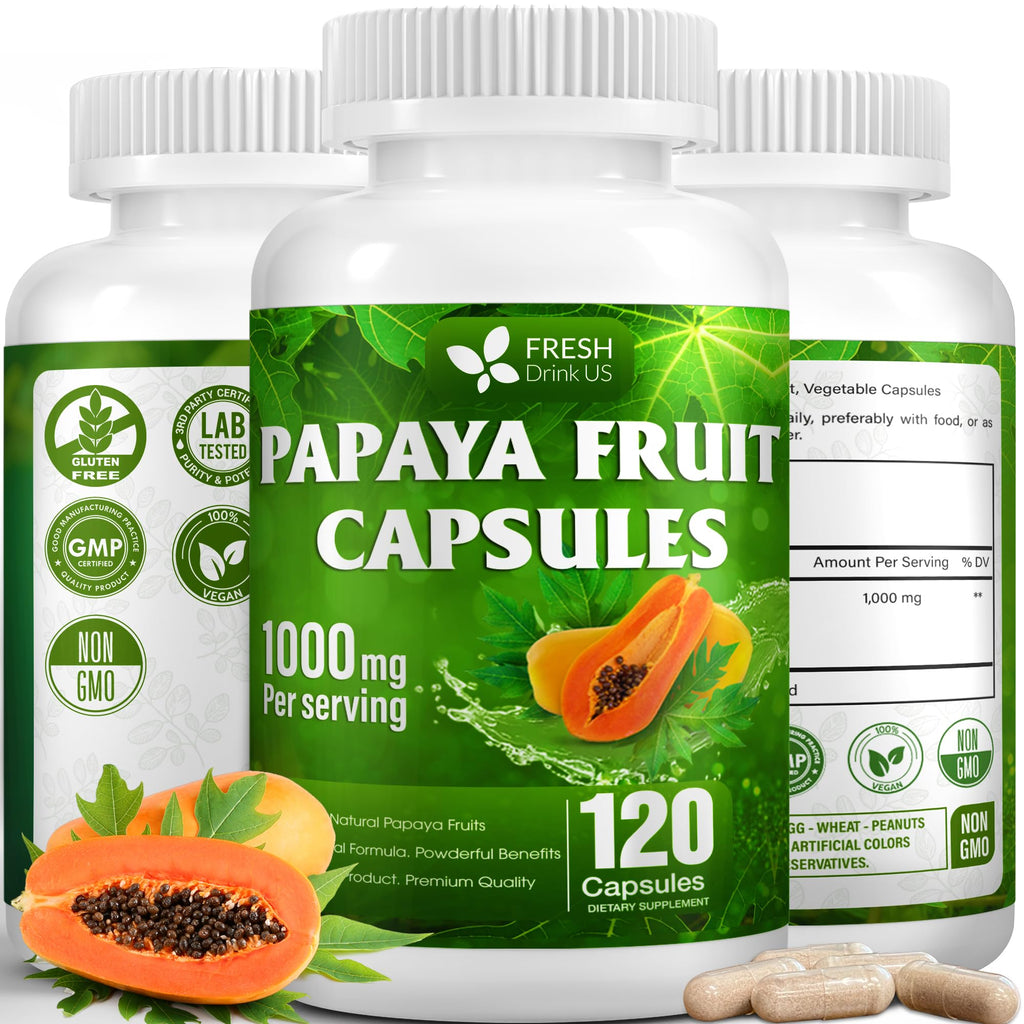 FRESHDRINKUS Papaya Capsules – 120 Papaya Extract, 1000mg/Serving, Vegan, Non-GMO, Gluten-Free
