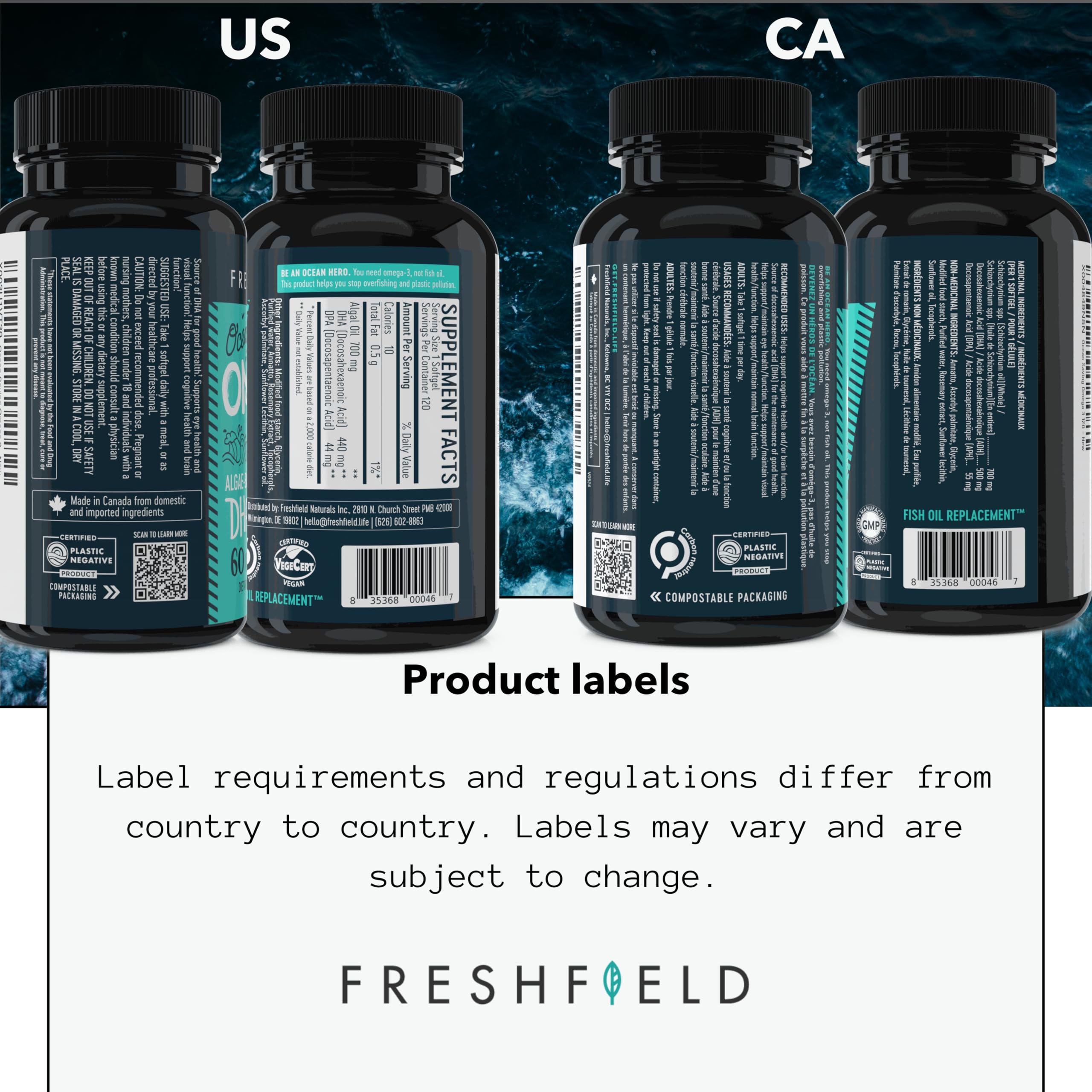 Freshfield Omega-3 DHA + DPA from Algae – Vegan, 440 mg DHA per Capsule