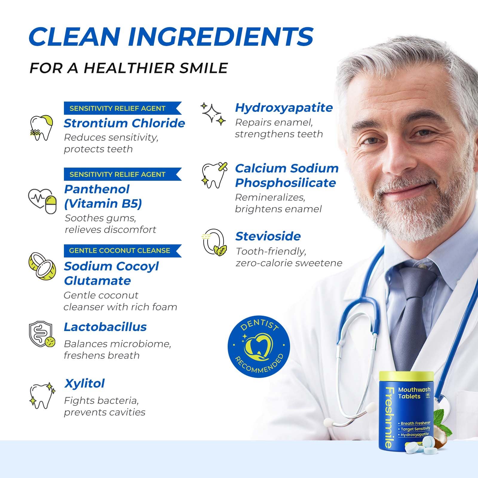 Freshmile Travel Mouthwash Tablets – Sensitive Teeth & Gum Health, Fluoride & Alcohol-Free (60 Count)