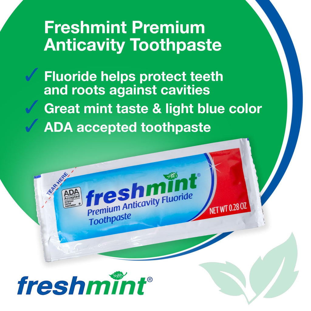 Freshmint 250 Packets – 0.28 oz Premium ADA Accepted Fluoride Toothpaste (Single-Use)
