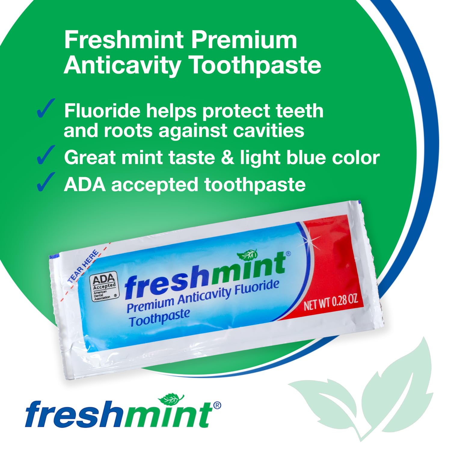 Freshmint 250 Packets – 0.28 oz Premium ADA Accepted Fluoride Toothpaste (Single-Use)