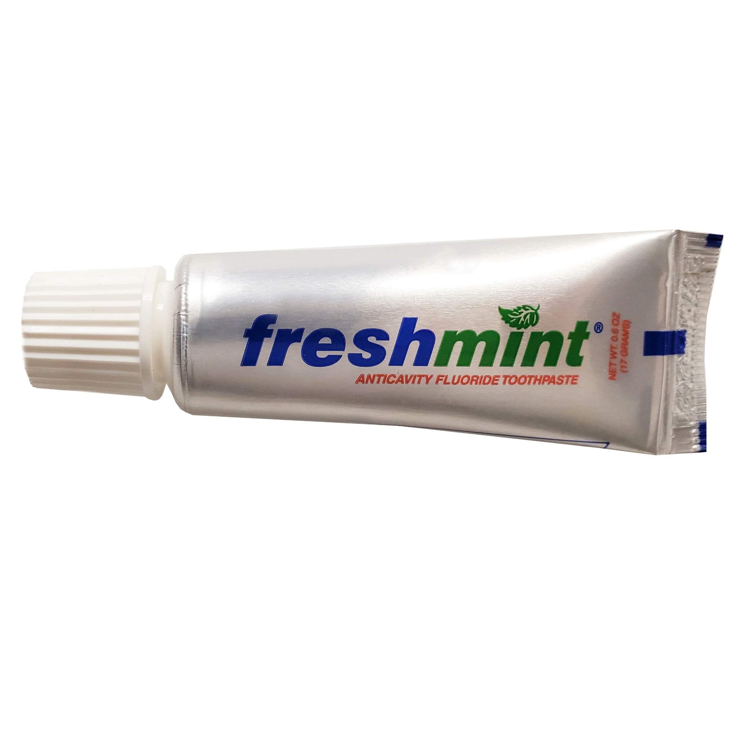 Freshmint 0.6 oz Anticavity Fluoride Toothpaste – 144-Pack, Travel Size, Metallic Tubes