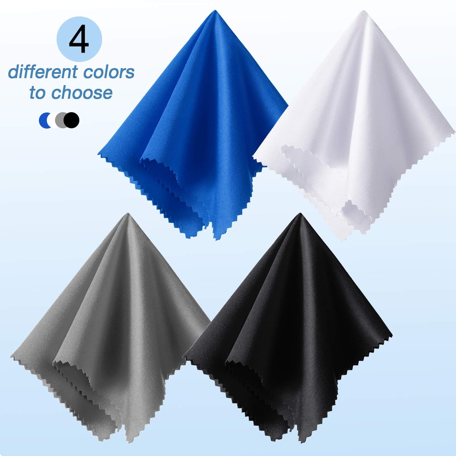 Frienda 12-Pack Large Microfiber Cleaning Cloths – 12x12 inch for Glasses, Screens & Electronics (Black, White, Gray, Royal Blue)