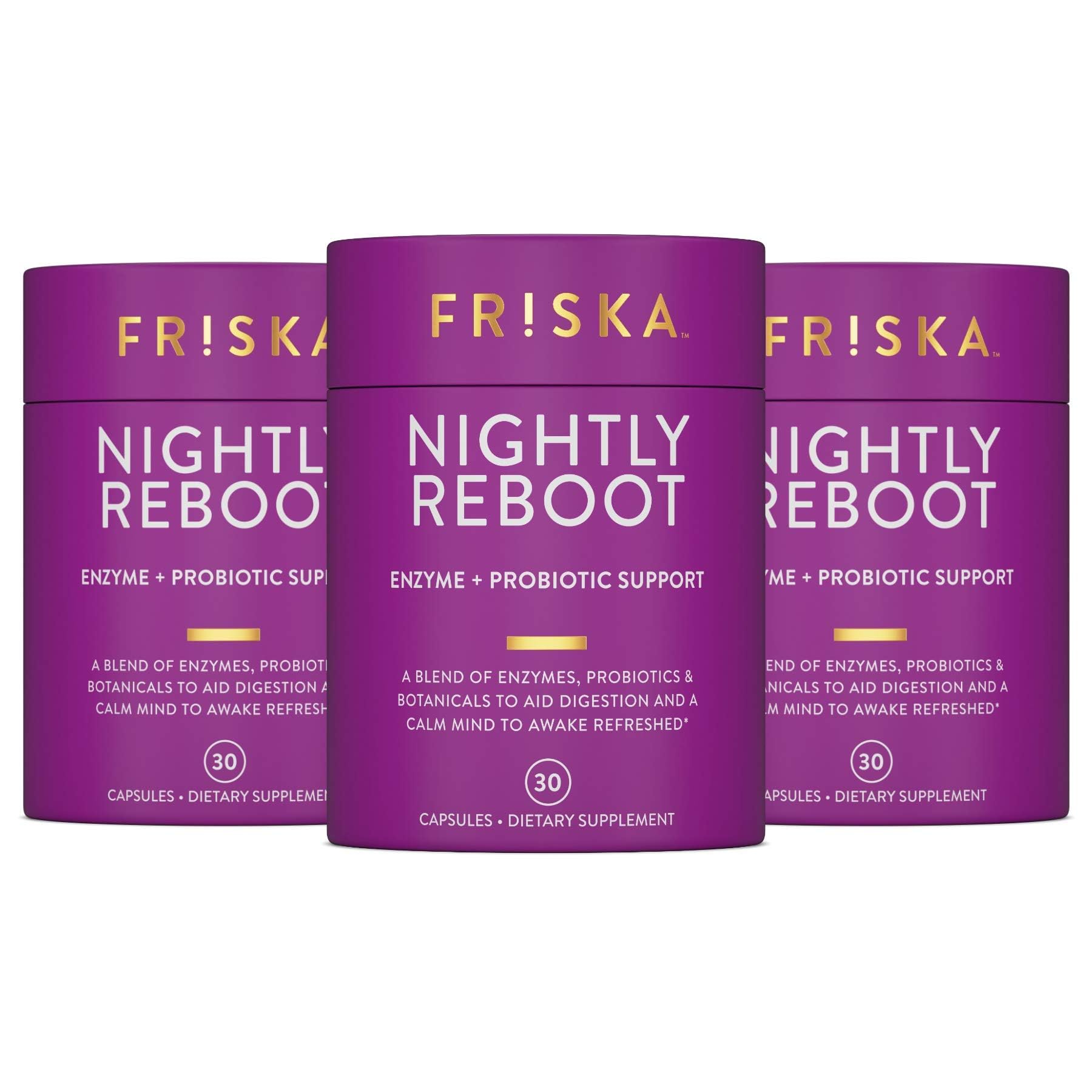 FRISKA Nightly Reboot: Enzyme & Probiotic Sleep Support with Melatonin & Chamomile, 90 Capsules