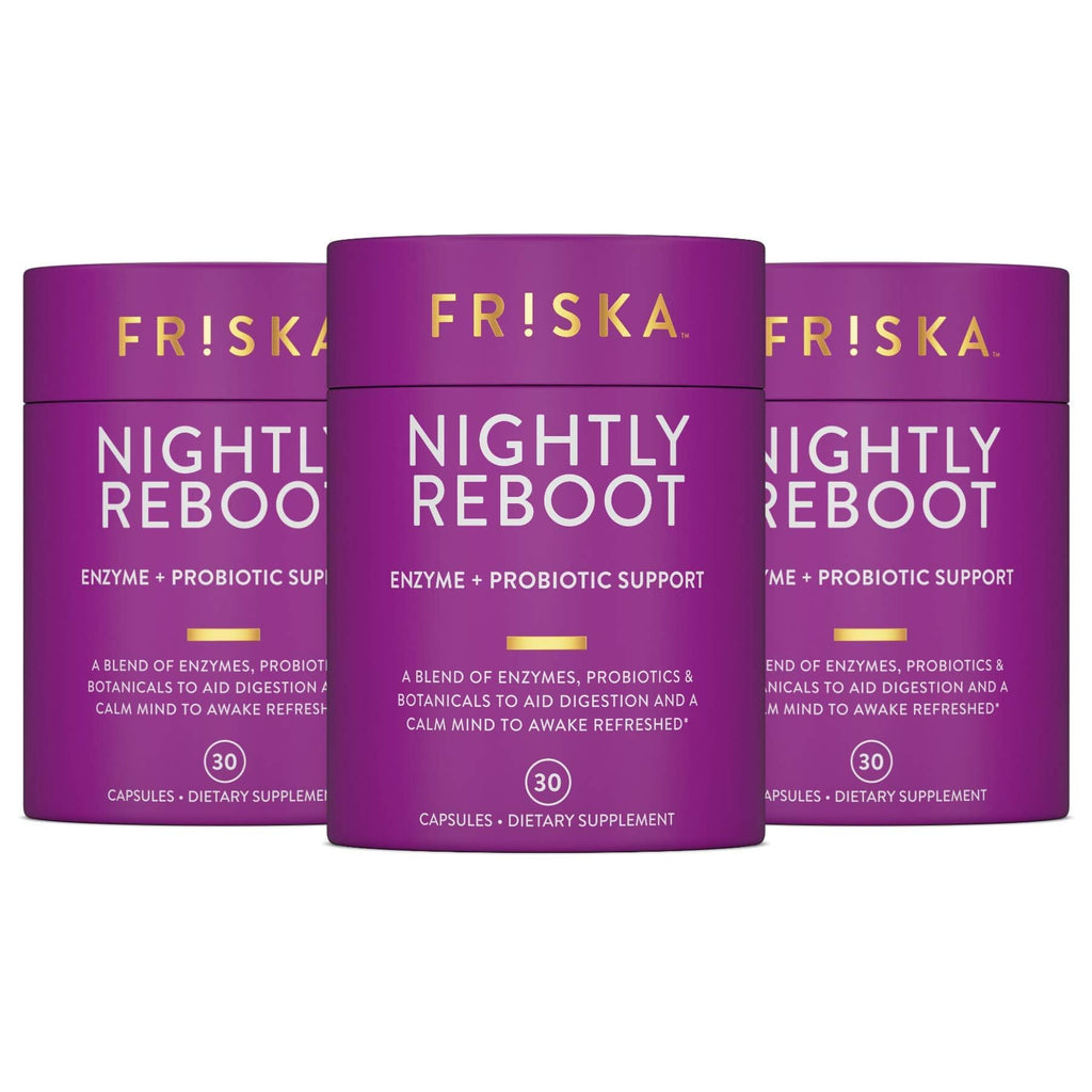 FRISKA Nightly Reboot: Enzyme & Probiotic Sleep Support with Melatonin & Chamomile, 90 Capsules