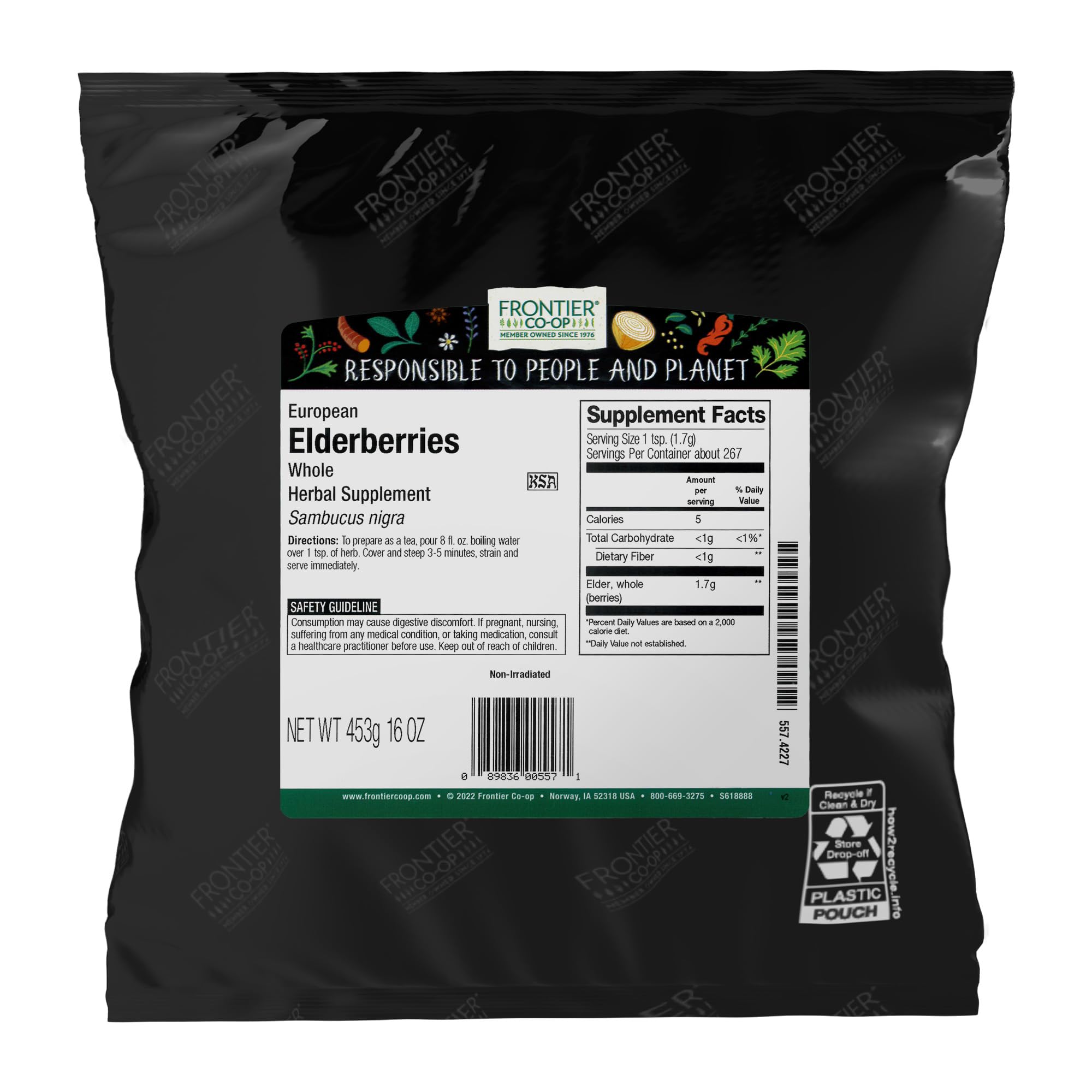 Frontier Co-op Dried Elderberries — European Whole, Non-GMO, Kosher, 16 oz (Pack of 2)