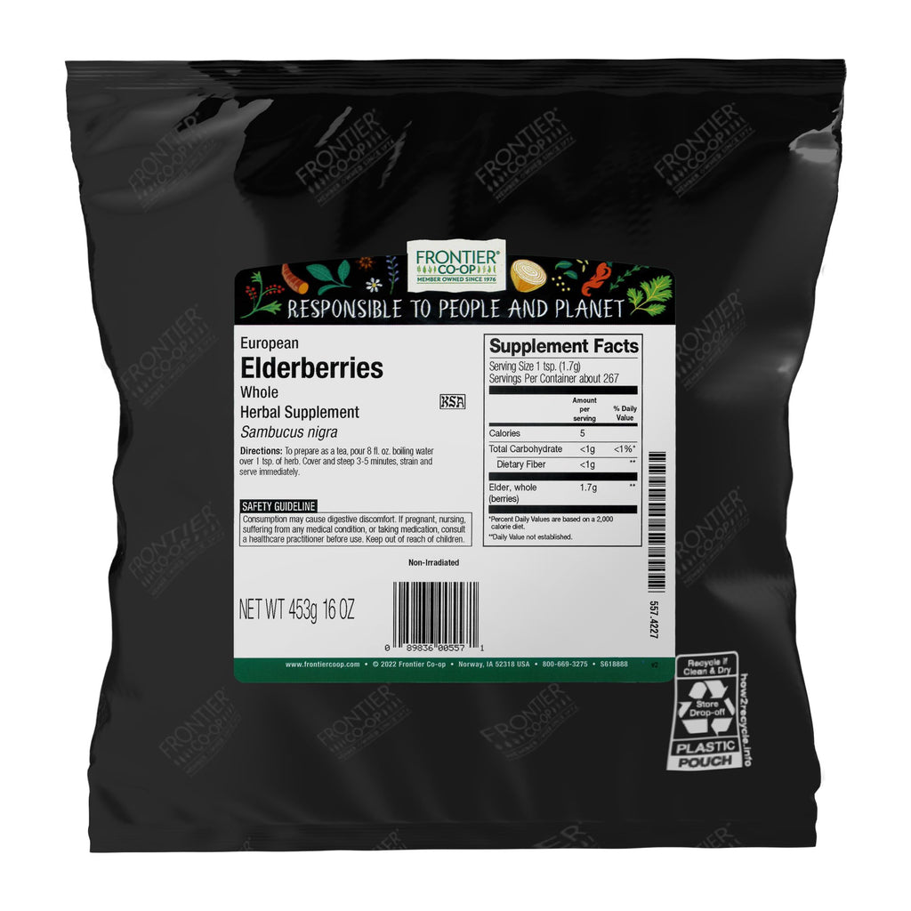 Frontier Co-op Dried Elderberries, European Whole – Non-GMO, Kosher, 16 oz x 4