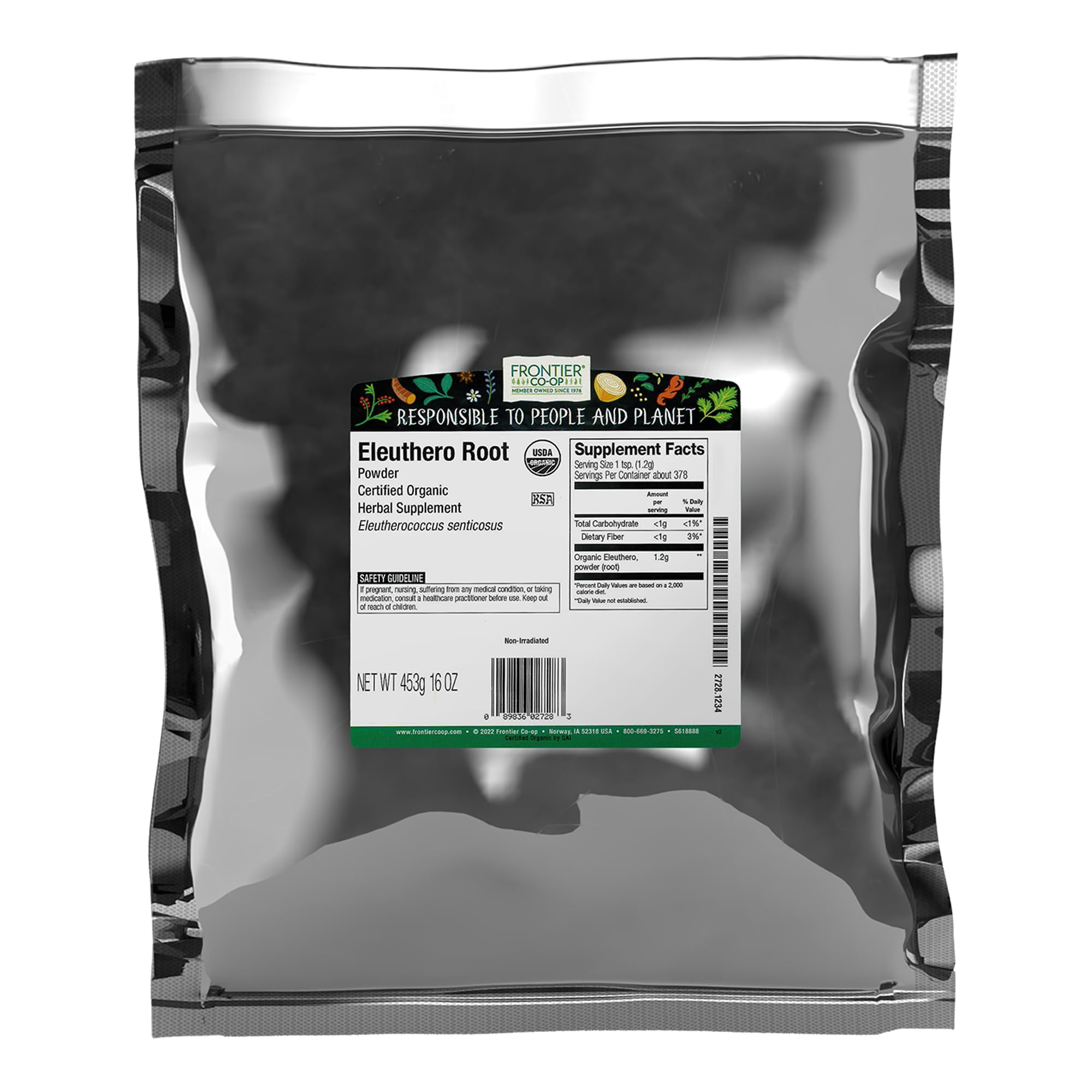 Frontier Co-op Eleuthero Root Powder - Organic Kosher 1 lb Bulk Bag | Eleutherococcus senticosus