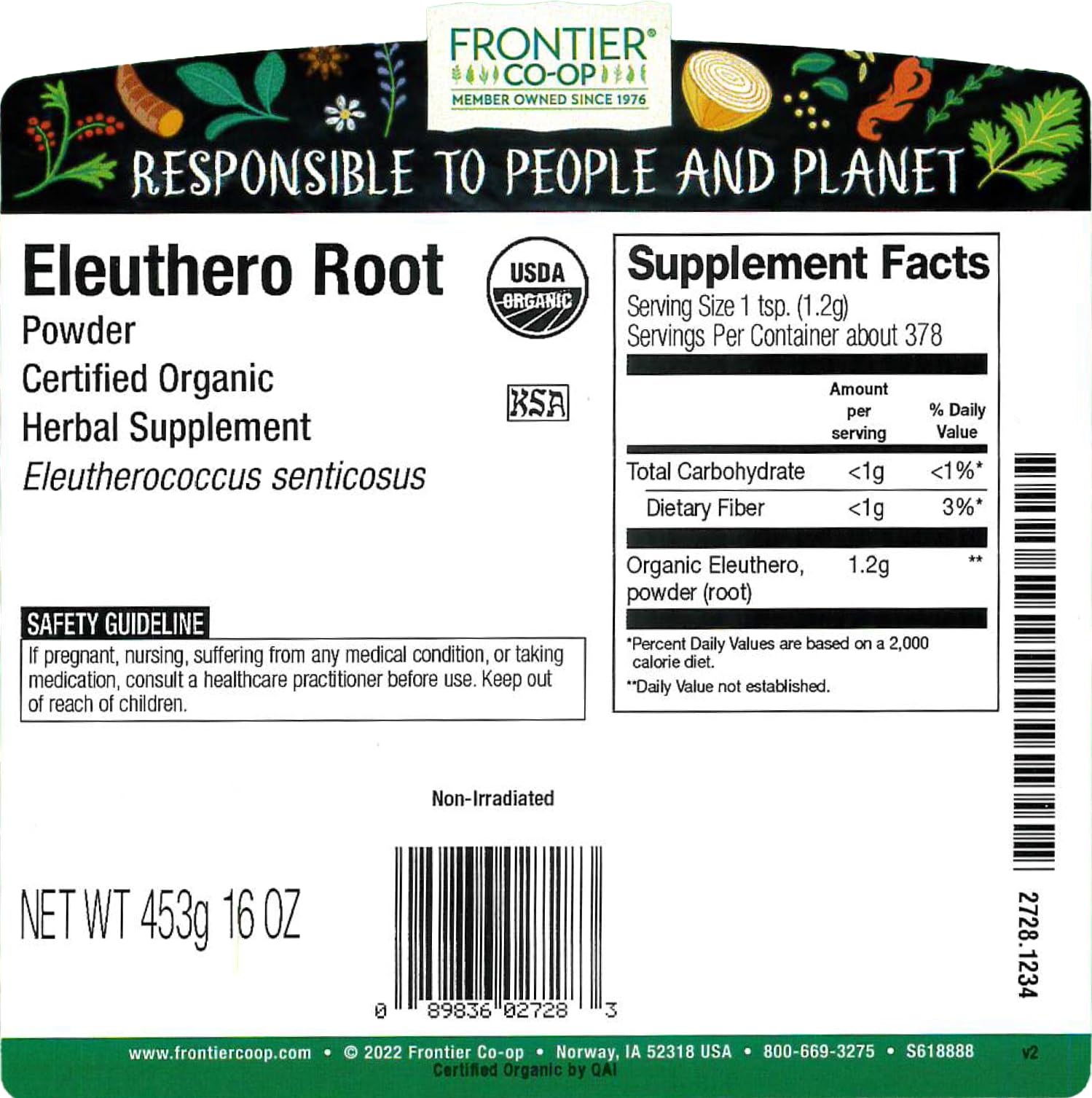 Frontier Co-op Eleuthero Root Powder - Organic Kosher 1 lb Bulk Bag | Eleutherococcus senticosus