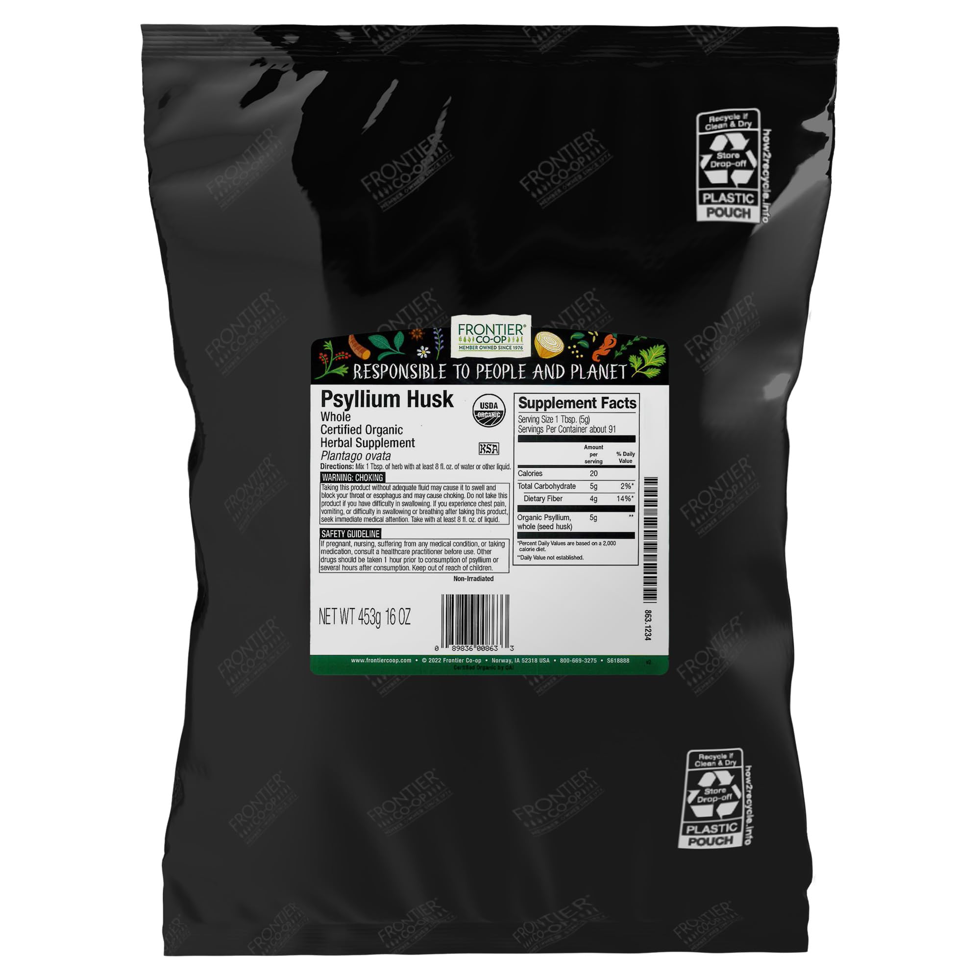 Frontier Co-op Organic Psyllium Husk 1lb – Whole Husk, Organic & Kosher