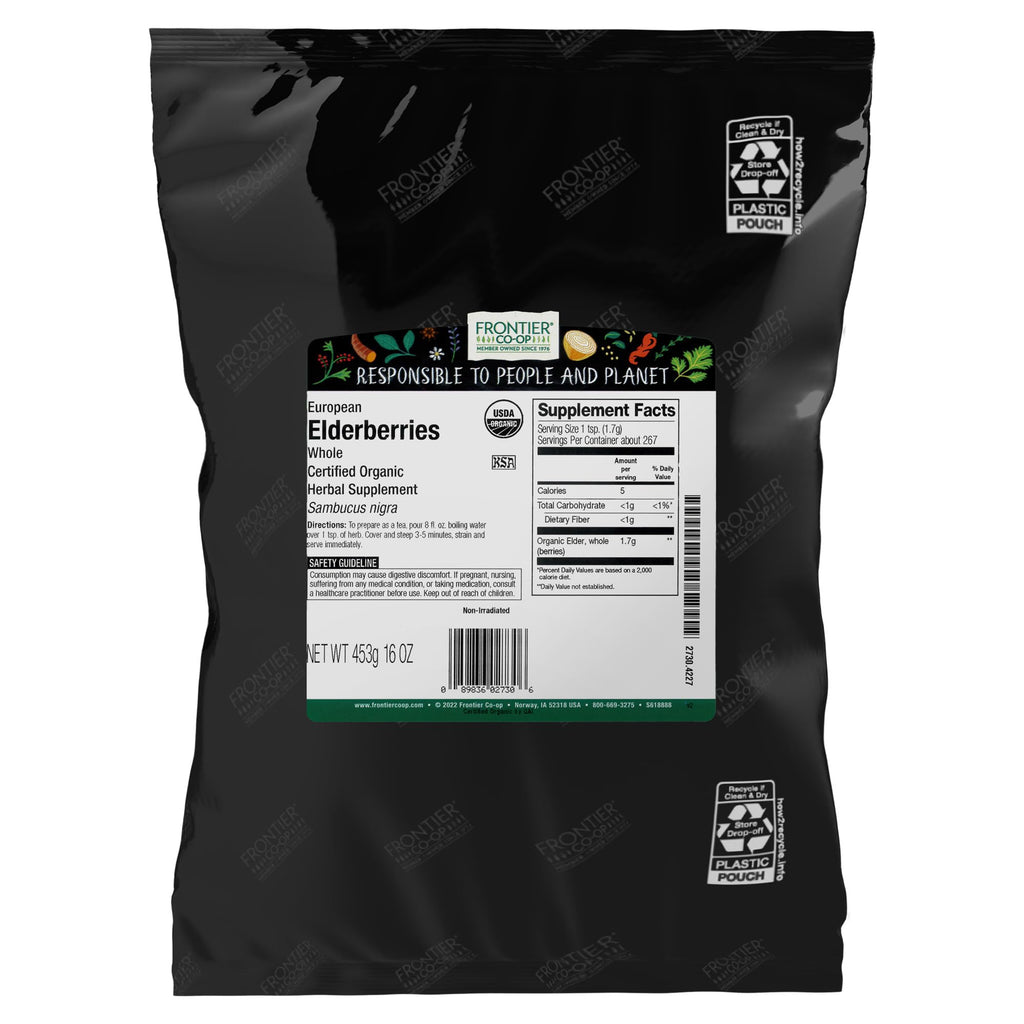 Frontier Co-op Organic Dried Elderberries 1lb Bulk – Kosher & Non-GMO