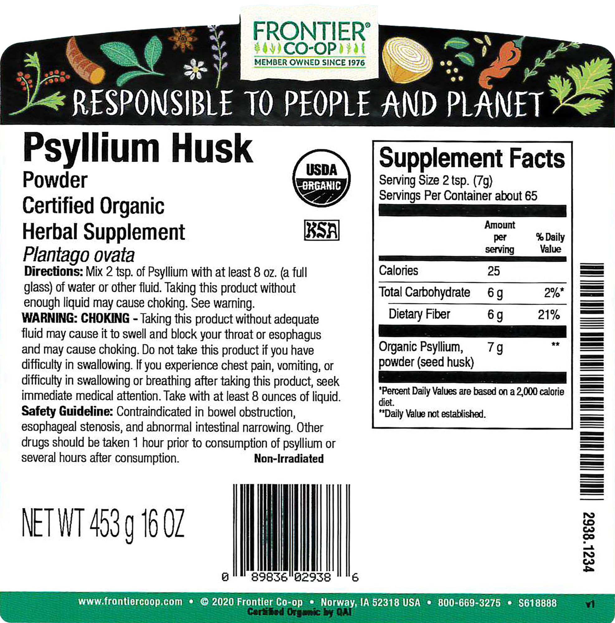 Frontier Co-op Organic Psyllium Husk Powder 1lb | Gluten-Free, Kosher Certified