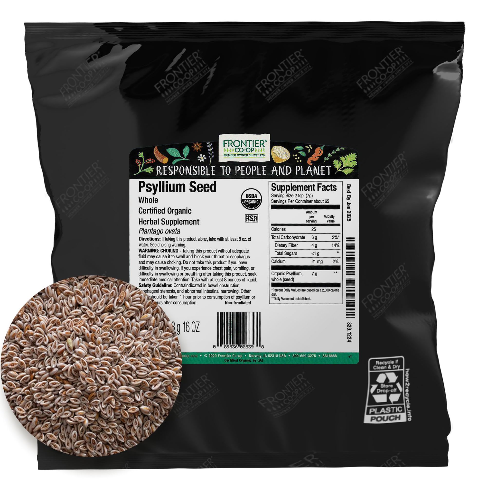 Frontier Co-op Organic Whole Psyllium Seed 1lb
