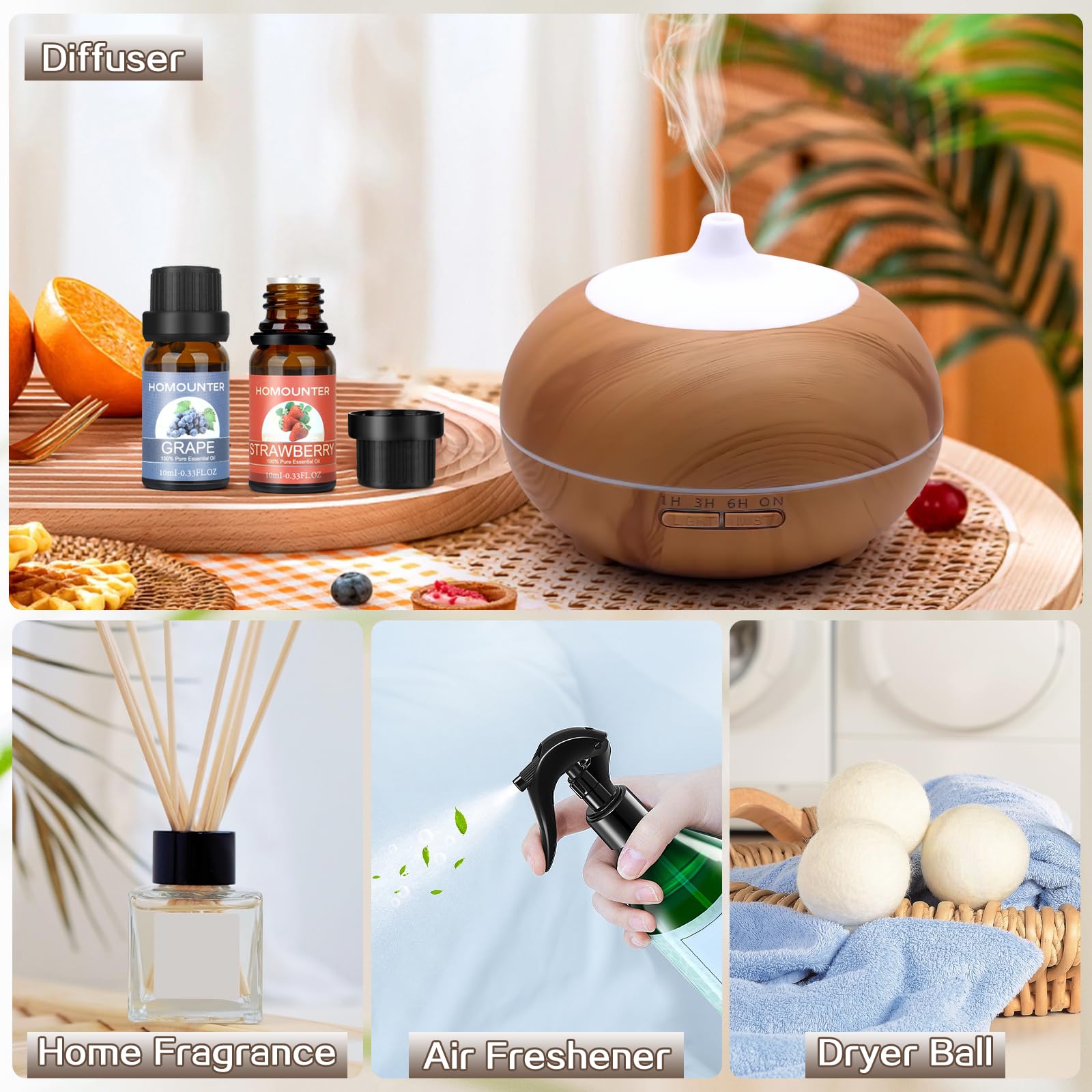 Fruit Essential Oil for Diffusers Natural Fruity Fragrance Oil for Candle & Soap Making - 8 Pack 10ML