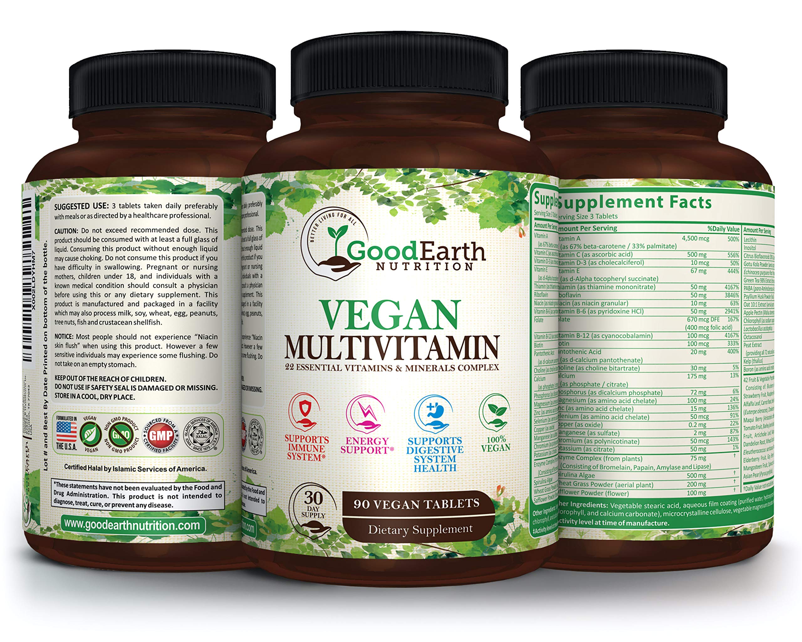 Vegan Multivitamins for Men & Women – Daily Multivitamin with A, B, C, D3 & Zinc
