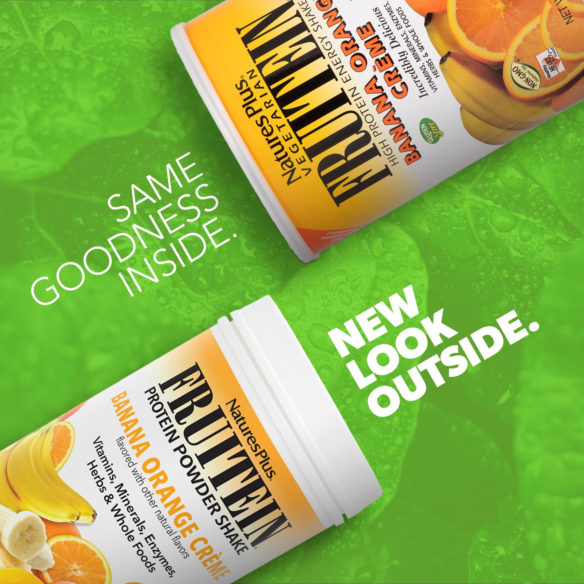 NaturesPlus FRUITEIN Banana Orange Creme Shake – 2.8 lb, 10 g Plant-Based Protein, 37 Servings
