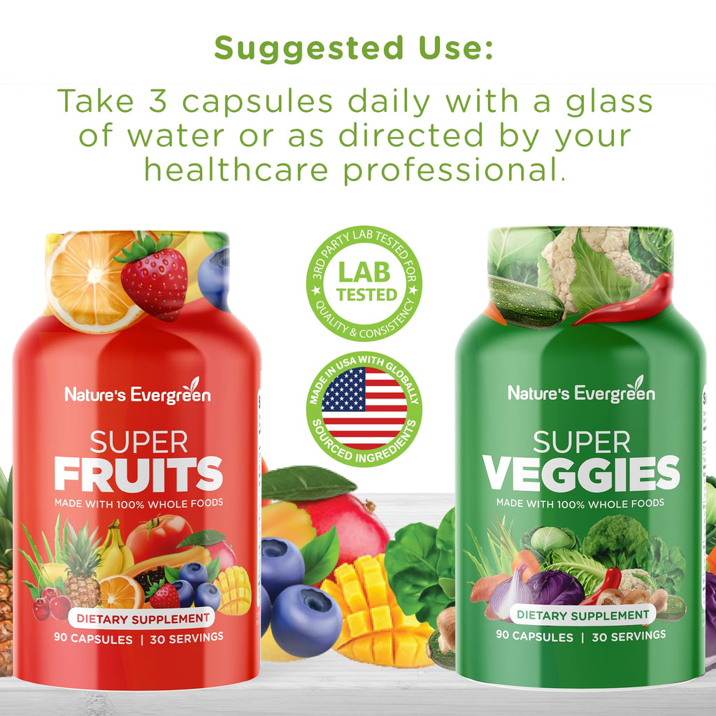 Fruits & Veggies Supplement - Vegan, Non-GMO - Made in USA | 180 Capsules (Pack of 2)