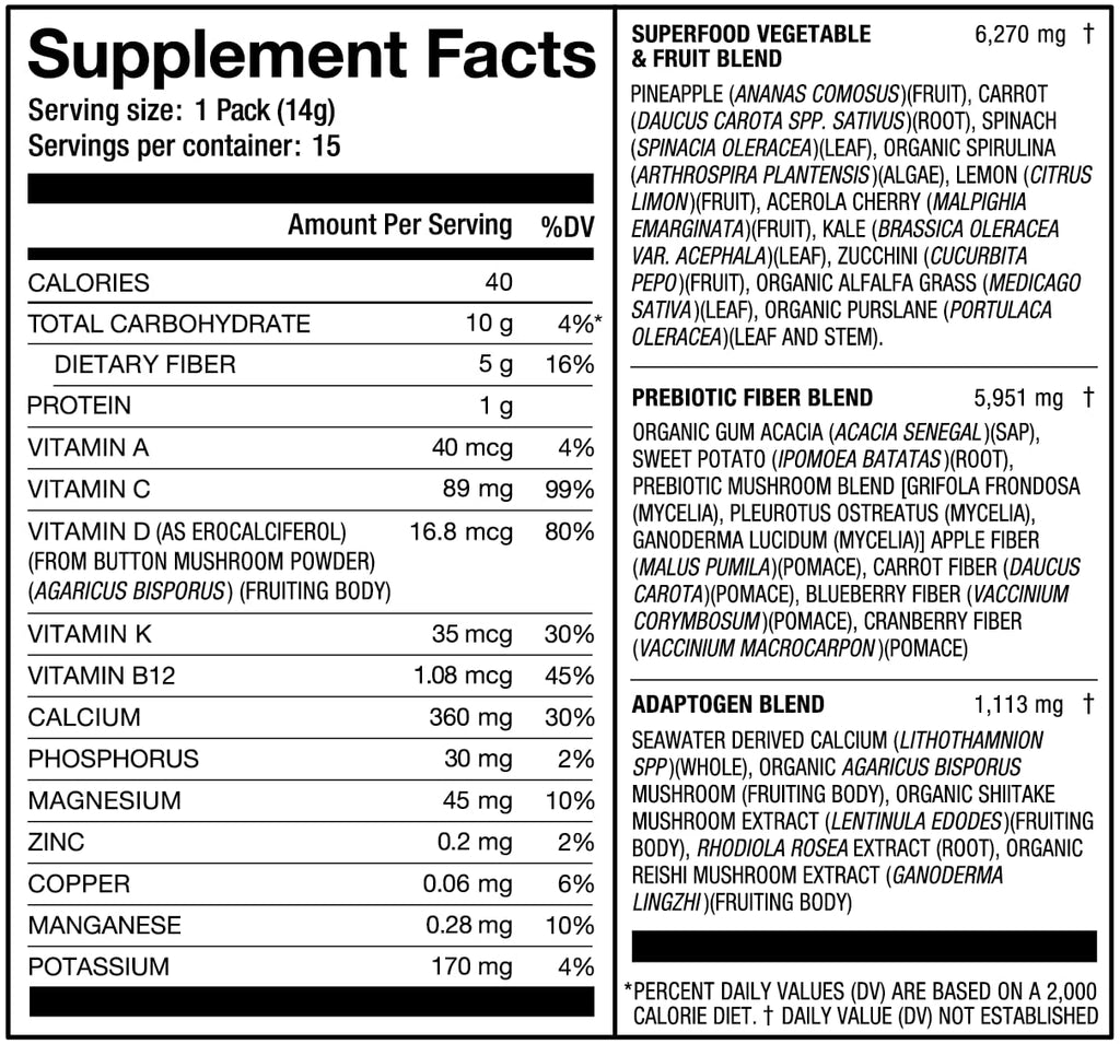 Laird Superfood Prebiotic Daily Greens – 15 Sachets – Vegan & Non-GMO