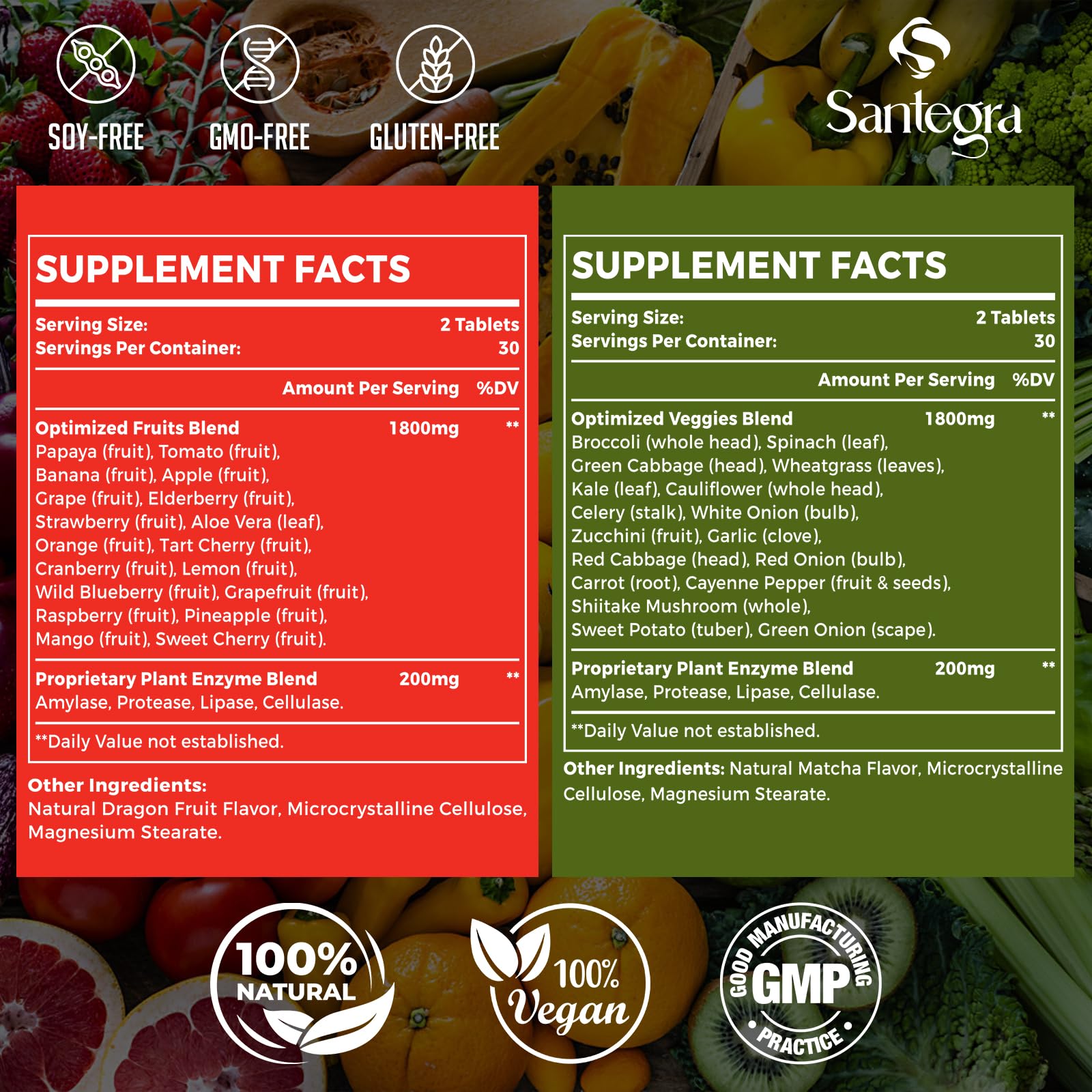 2000 MG Fruit & Veggies Supplement, 240 Tablets – 35+ Fruits & Veggies